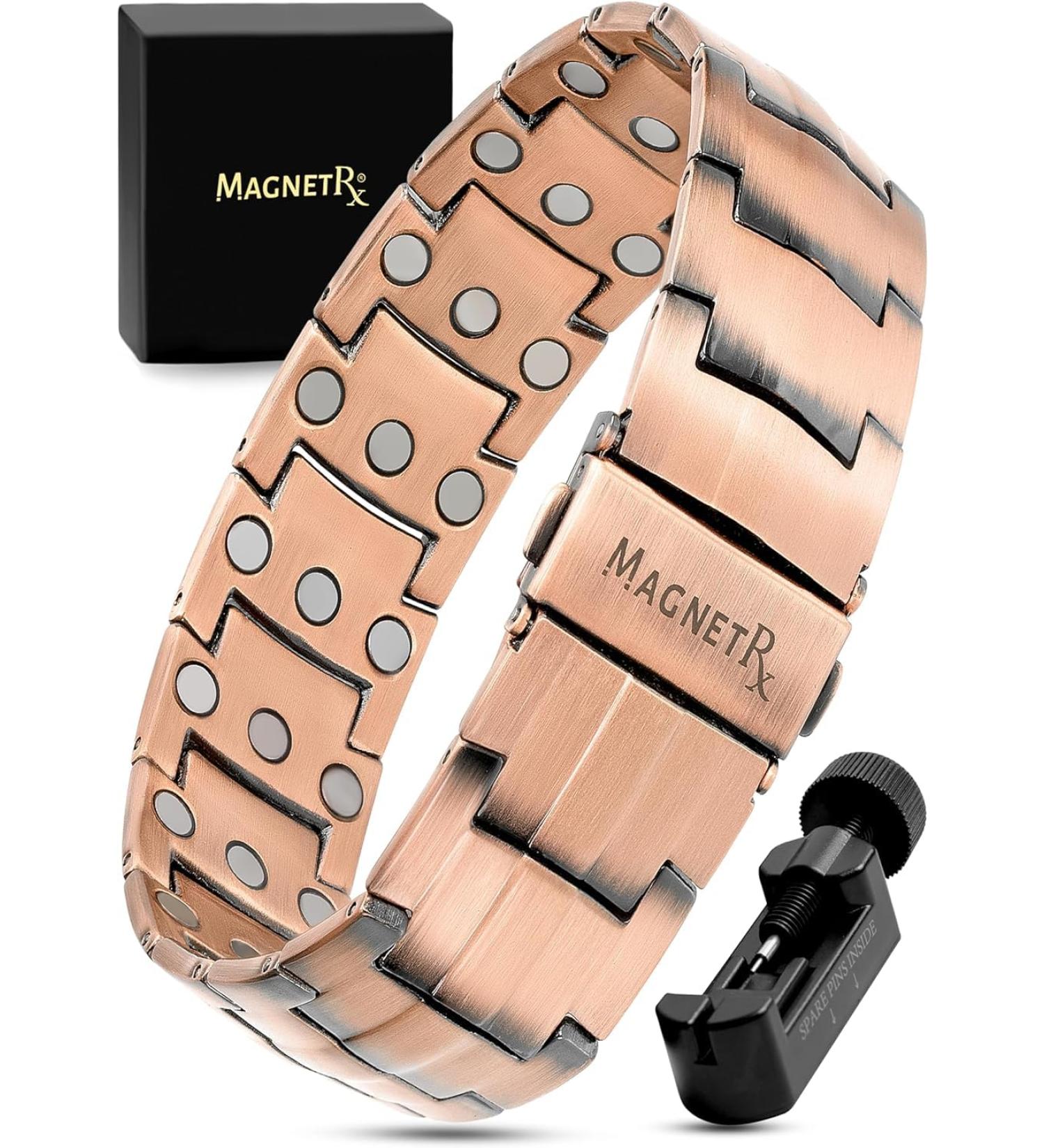 Magnetrx 3x Strength Copper Bracelet for Men | 99.9% Pure Copper with Magnets | Adjustable Length & Premium Clasp | SIZing Tool Included - Buy Online on GoSupps.com
