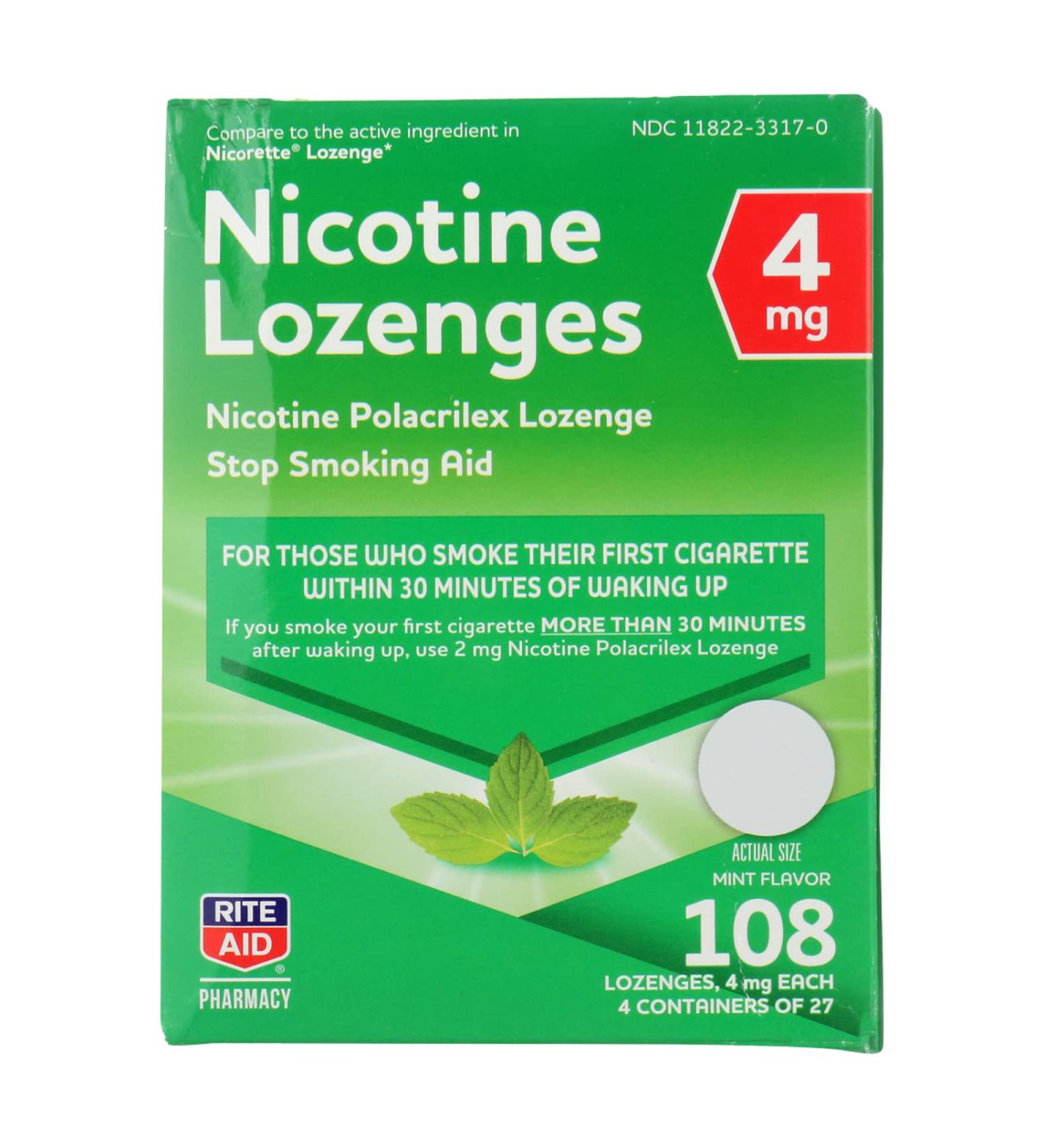 Rite Aid Mint Nicotine Lozenges 4mg - 108 Count | Quit Smoking Aid - Buy Online on GoSupps.com