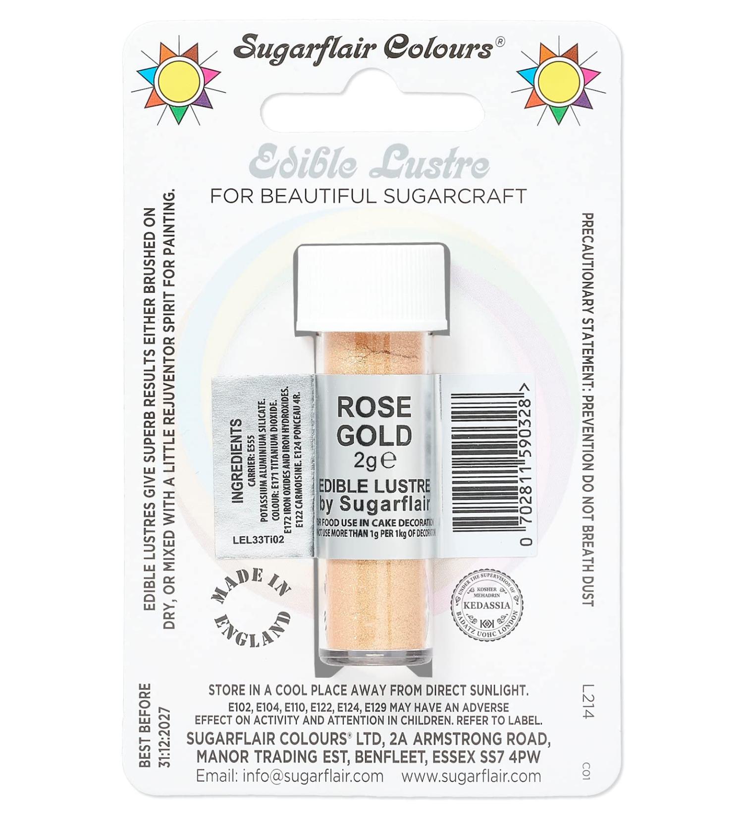 Sugarflair Rose Gold Edible Lustre Dust Add a Lustrous Shine to Cakes or Decorations. Brush On or Add Rejuvenator to Create Eye-Catching Edible Paint Gives Shine to Your Bakes - 2g