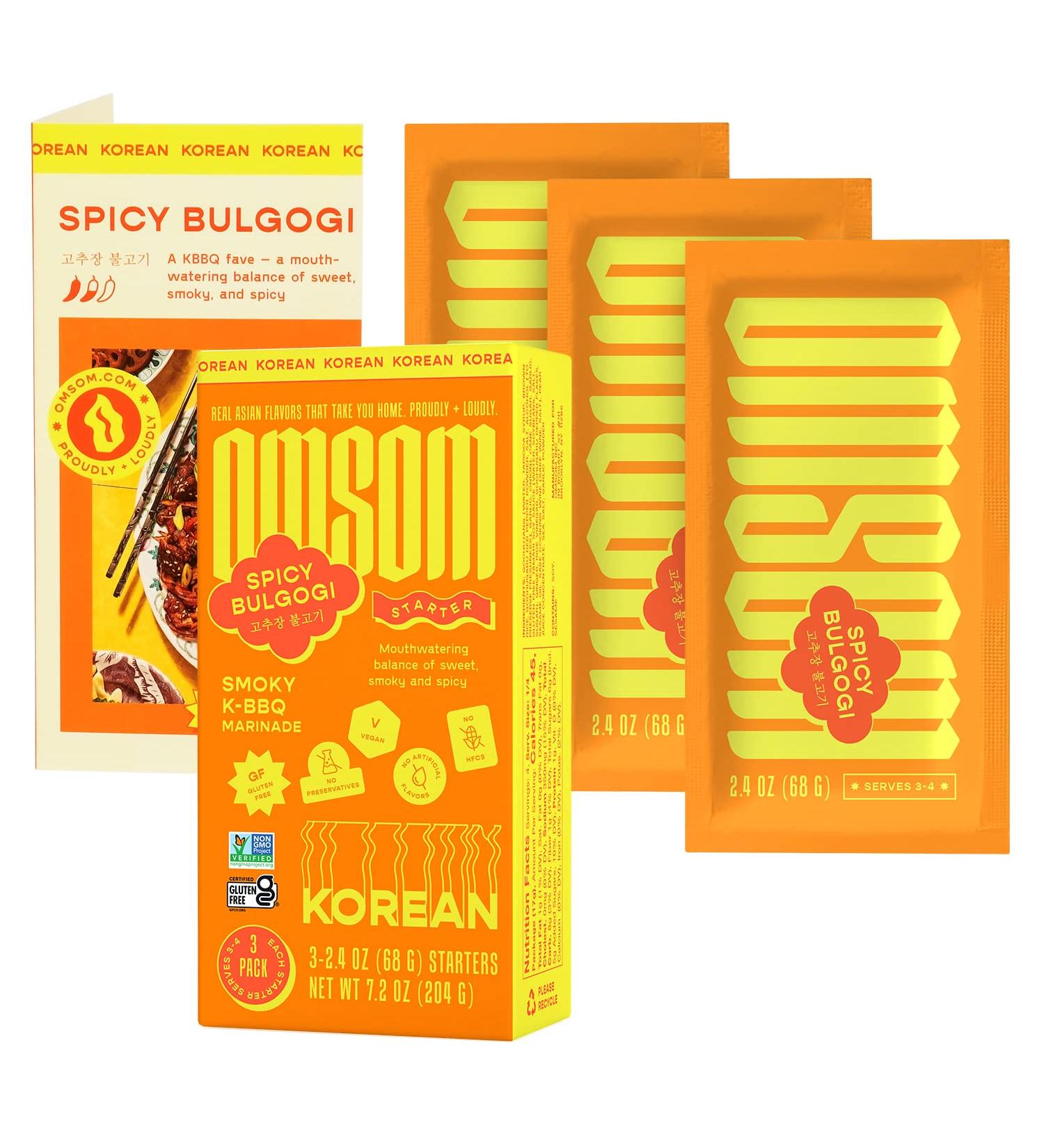 Omsom Korean Spicy Bulgogi Sauce - All-In-One Asian Sauce Packets | BBQ Marinade & Stir-Fry | Gochujang, Vegan, Gluten-Free, Non-GMO | 3 Packets (2.4 oz) - Spicy Korean BBQ - Buy Online on GoSupps.com