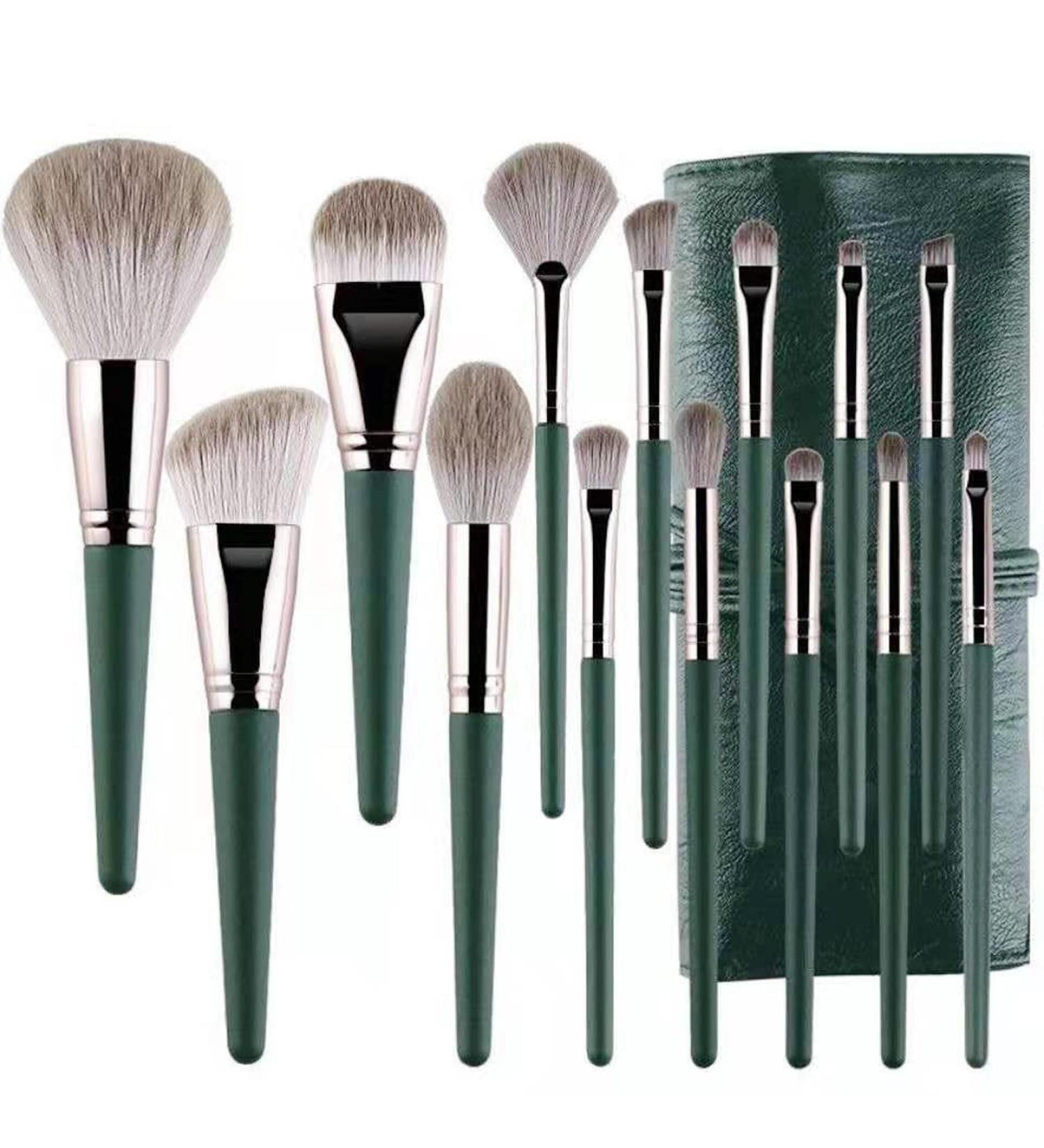 14-Piece Professional Makeup Brush Set - Complete Cosmetics Kit with Wooden Handles | Eyeshadow Blush & More - Easy to Wear & Store (Green) - Buy Online on GoSupps.com