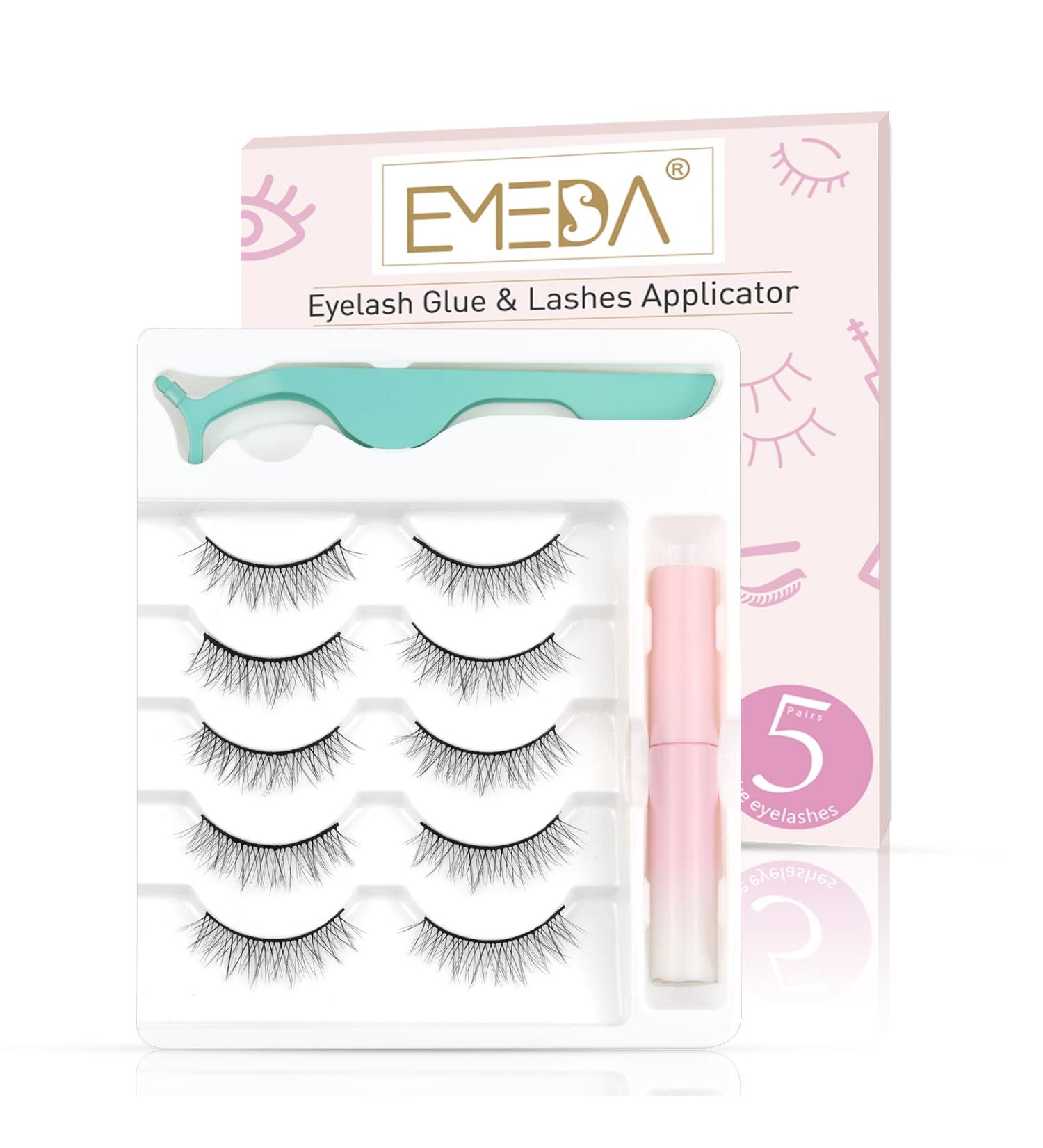 EMEDA 5 Pair Natural Look Eyelashes Kit with Glue, Tweezers & Applicator - 3D Short False Lashes for a Natural Look - Buy Online on GoSupps.com