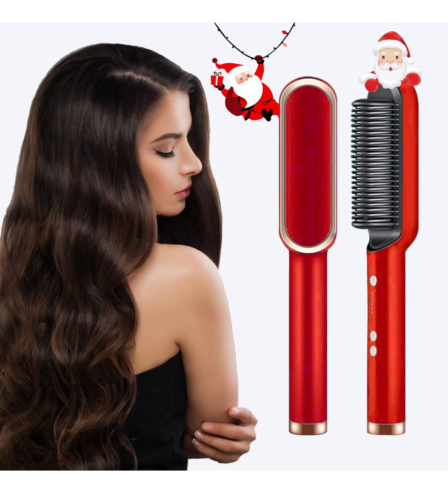 2-in-1 Hair Straightener Brush & Curler - Negative Ion Heated Comb with 5 Temp Settings | Fast Heating Anti-Scald Design (Red) - International Shipping Available - Buy Online on GoSupps.com