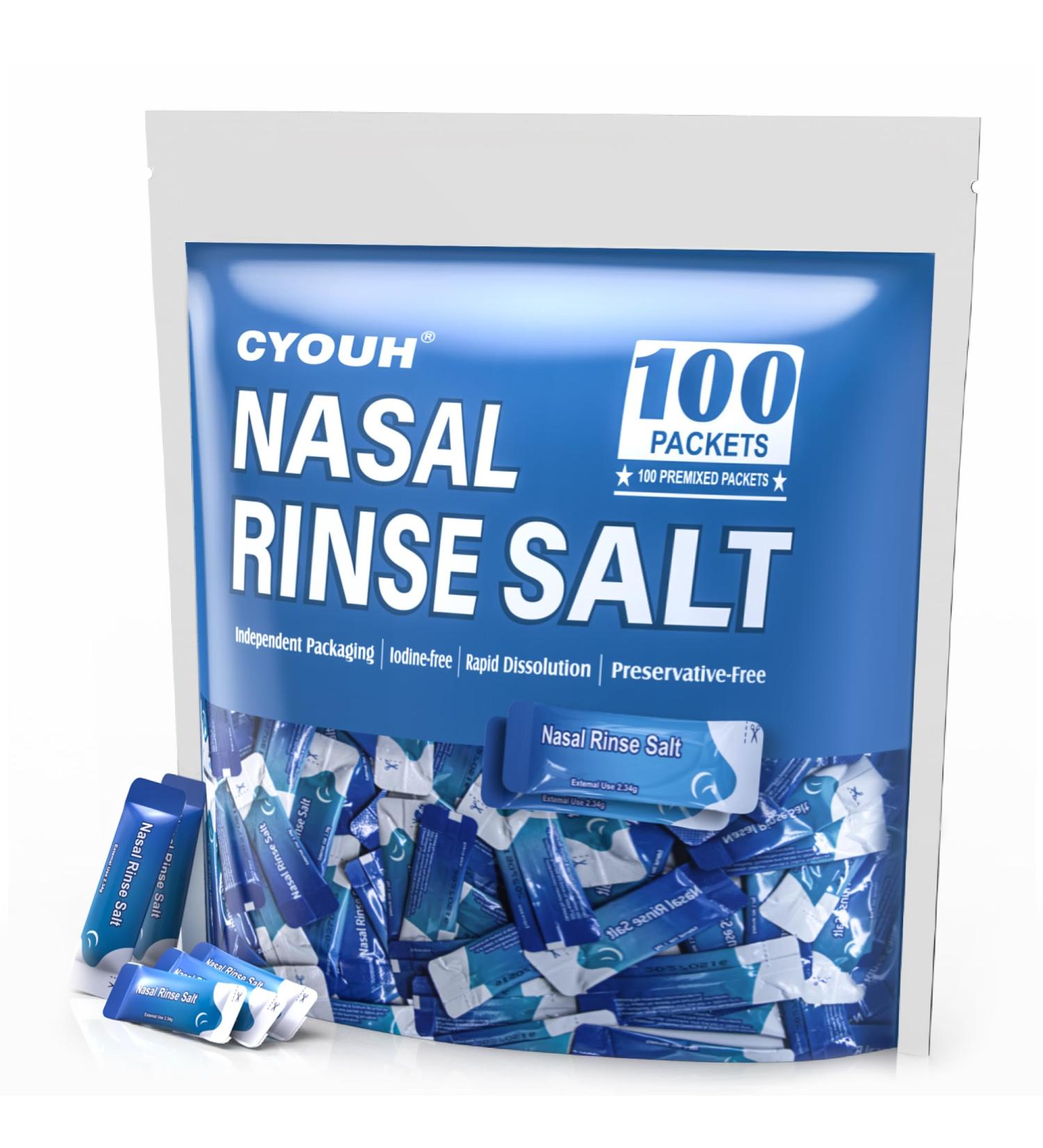 CYOUH 100PCS Vacuum-Packed Salt Saline Packets Sinus Nasal Rinse for Neti Pot Individually Wrapped 2.34g Nasal Wash Irrigation System Nose Cleaner Saline Refill Packets - Buy Online on GoSupps.com