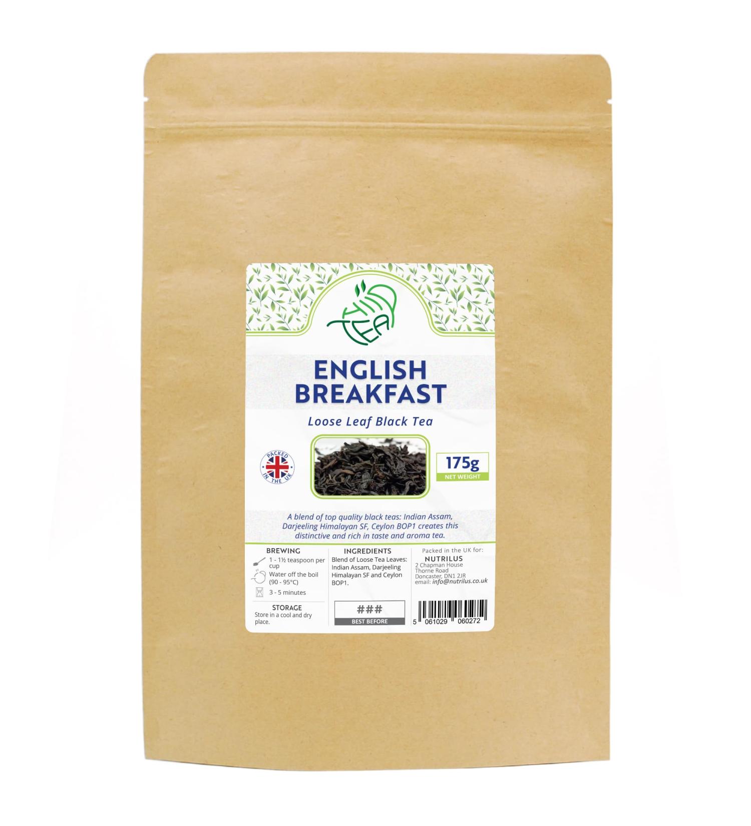 English Breakfast Loose Leaf Tea - Assam, Darjeeling & Ceylon BOP1 Blend - 175g - Buy Online on GoSupps.com