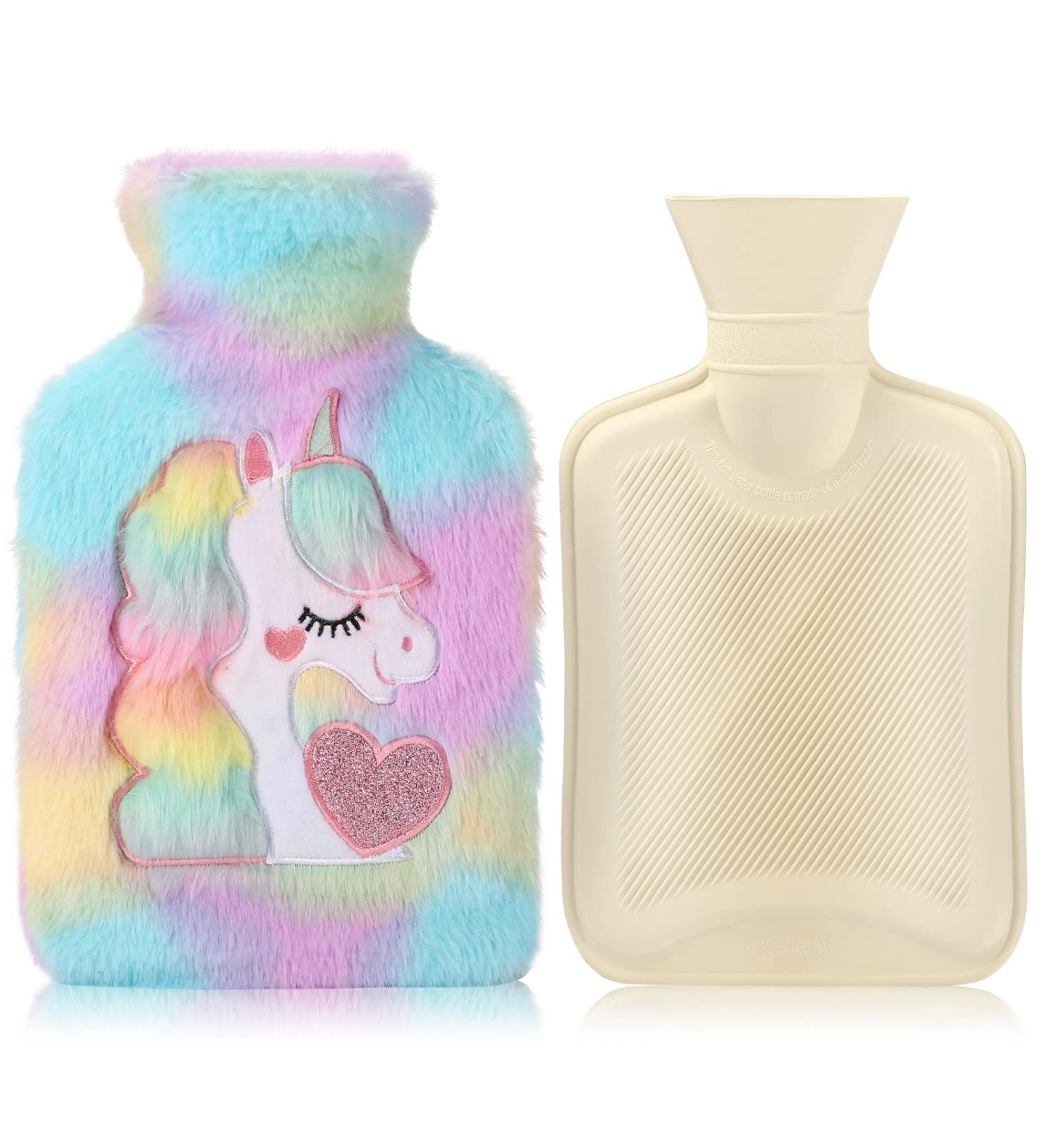 Soft Unicorn Plush Hot Water Bottle with Washable Cover - 1L Natural Rubber - Green - Buy Online on GoSupps.com