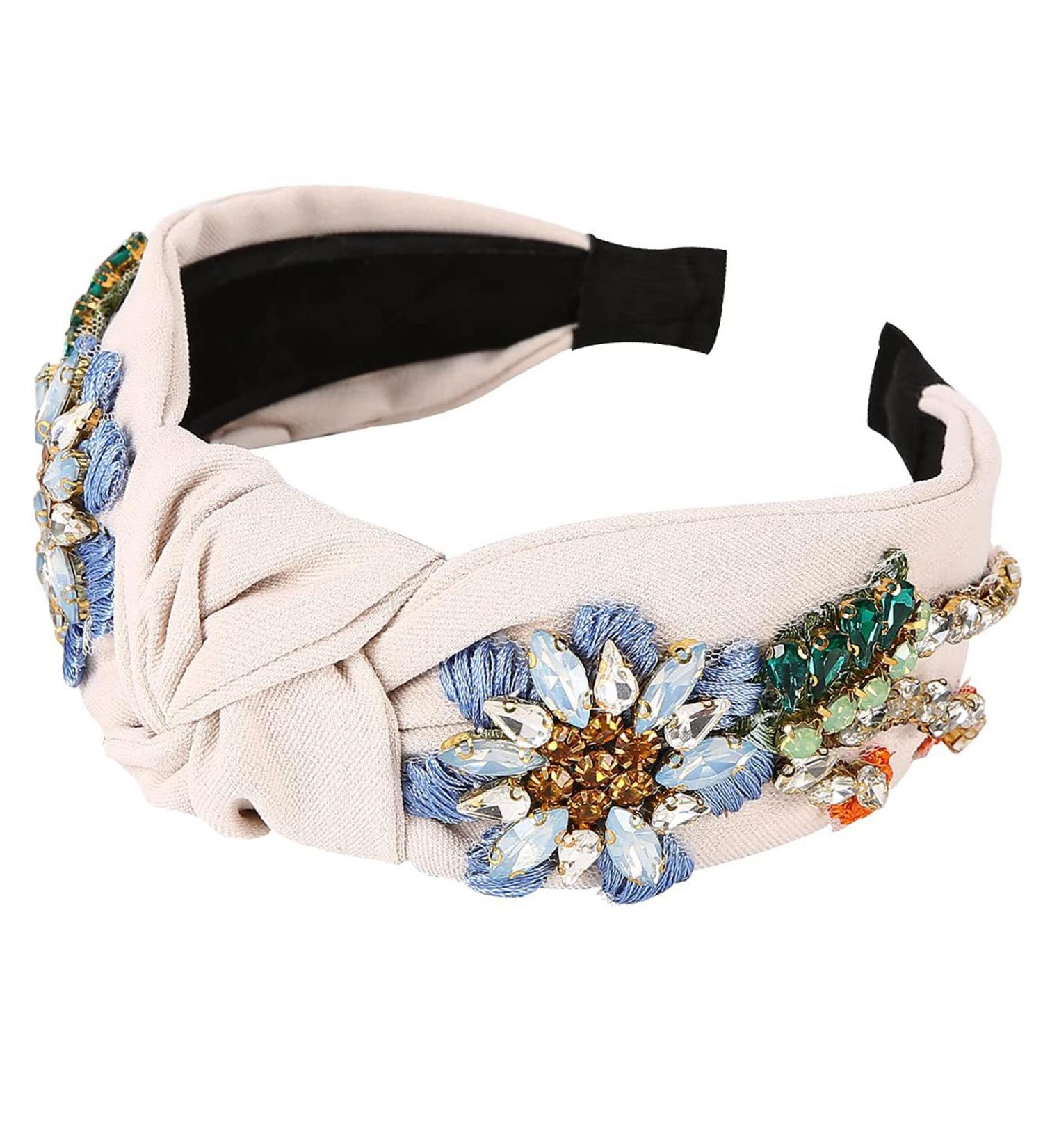 Rhinestone Crystal Knotted Headband for Women - Beige Fashion Hair Hoop Accessories - Buy Online on GoSupps.com