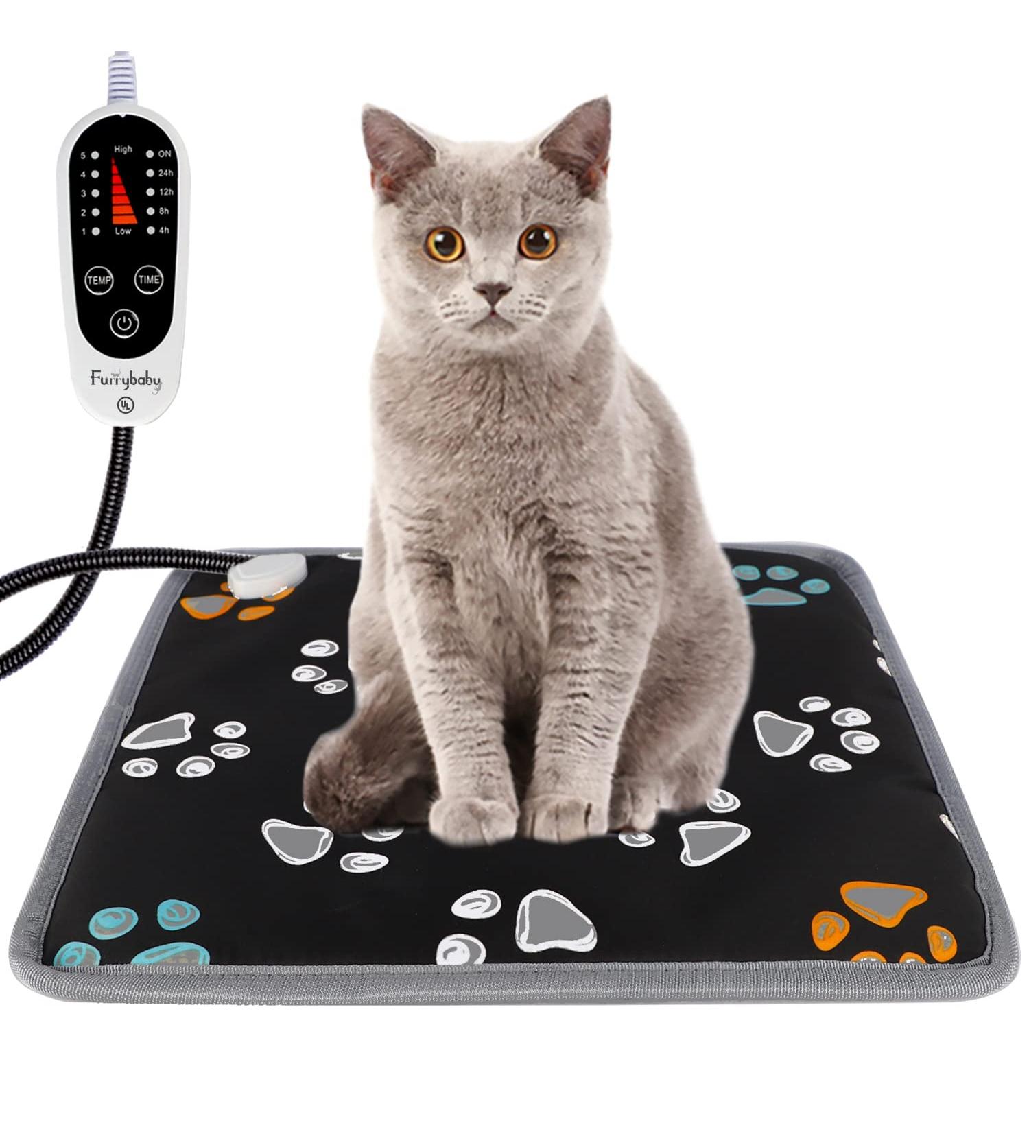 Furrybaby Pet Heating Pad - Waterproof Dog Cat Warming Mat with Anti-Bite Tube - Adjustable Temperature - 18 X 18in - Black - Buy Online on GoSupps.com