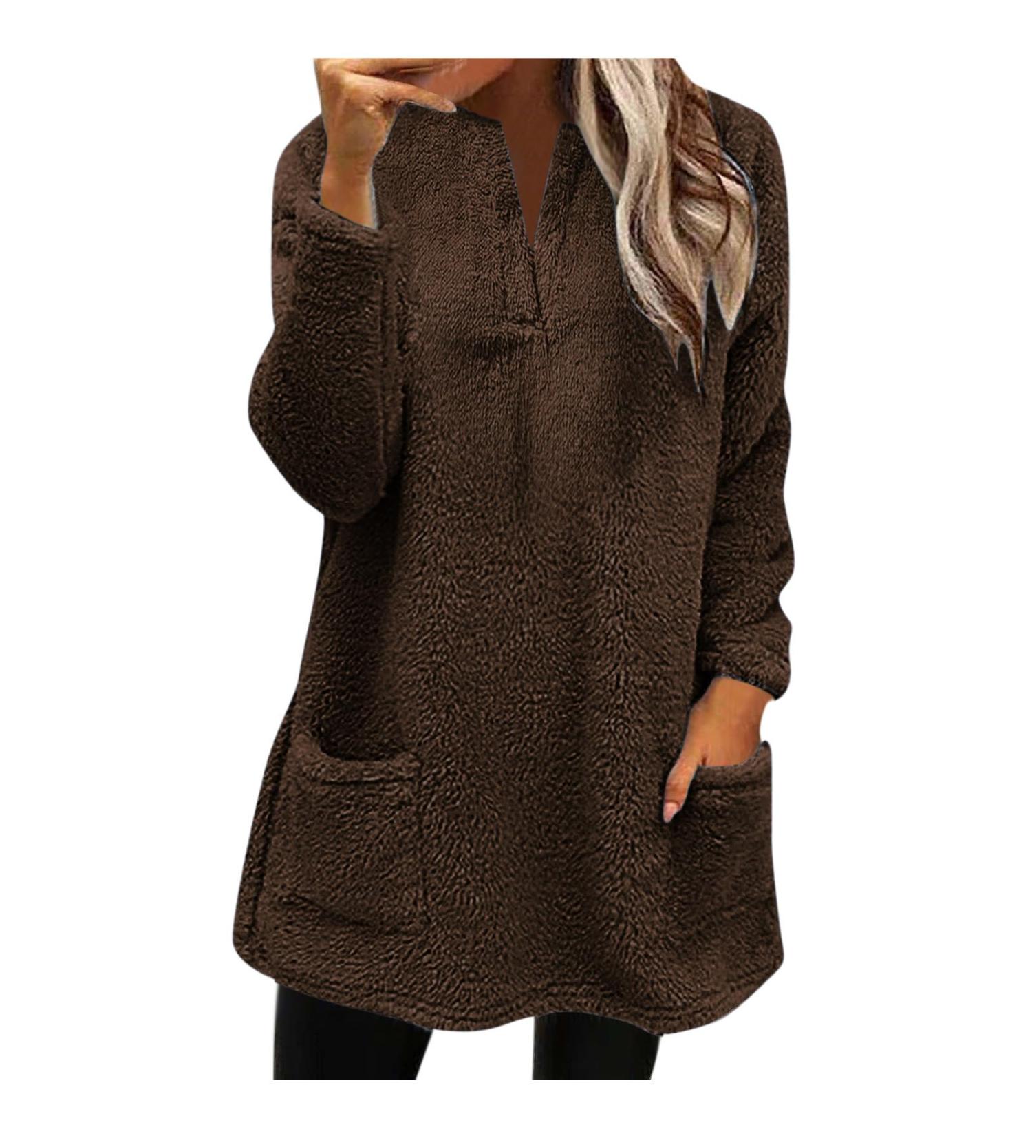 AMhomely Women's Plus Size Double Fleece Hoodie - Cozy V Neck Pullover With Pocket, Soft Winter Lounge Top - Buy Online on GoSupps.com
