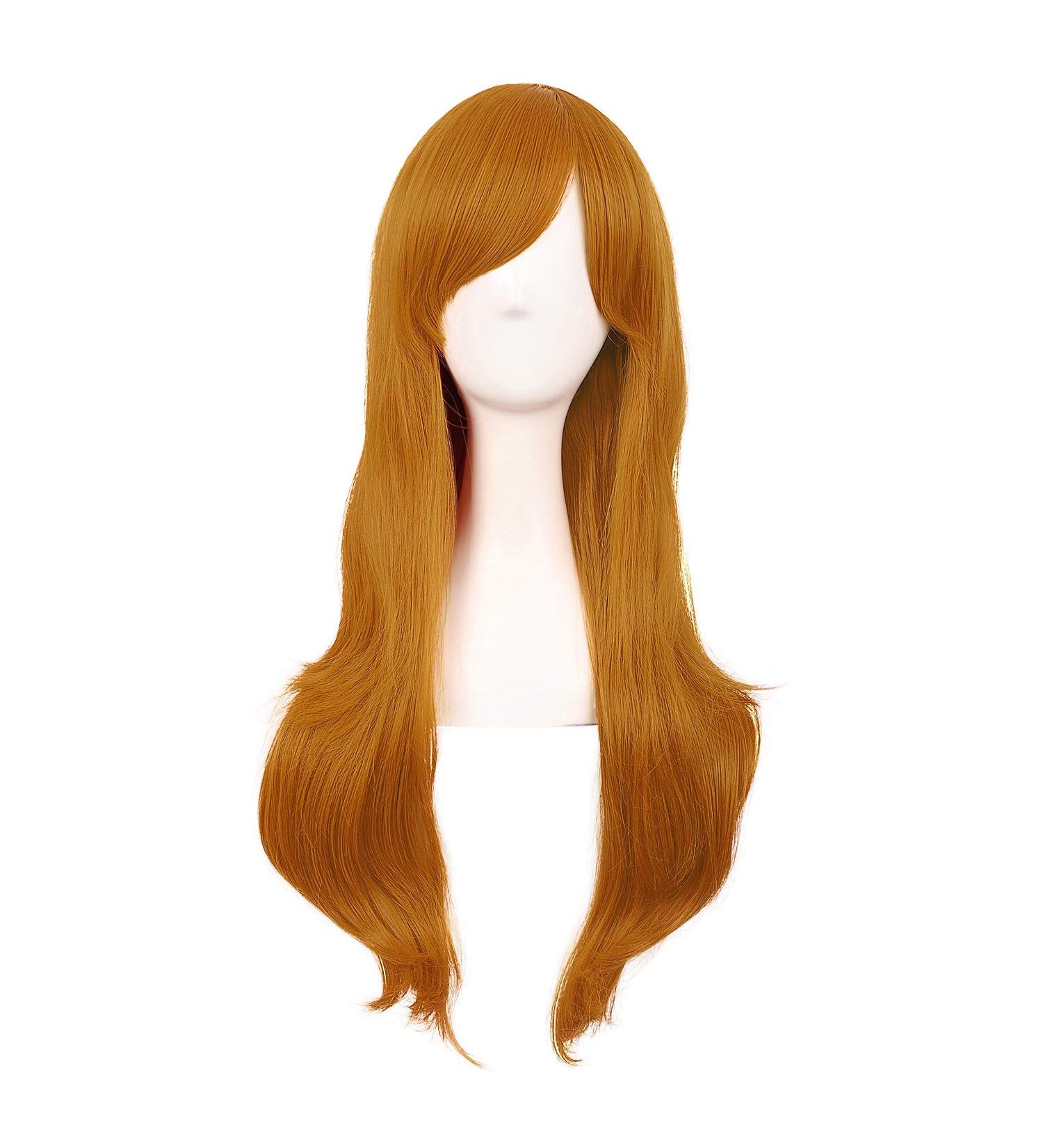 MapofBeauty 28 Women Side Bangs Long Curly Hair Cosplay Wig - Golden Orange - Buy Online on GoSupps.com