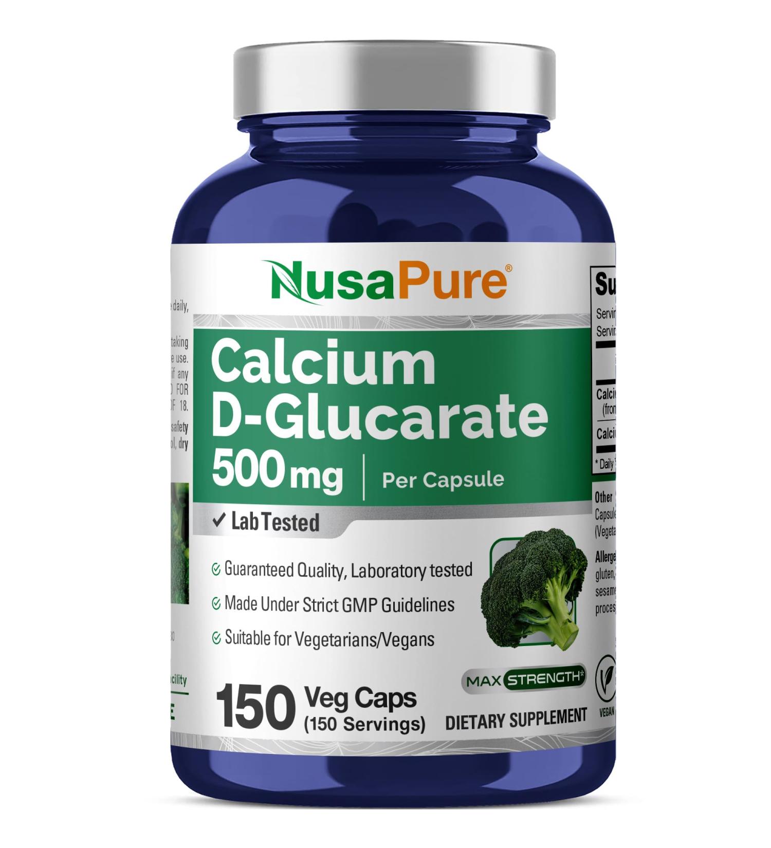 NusaPure Calcium D-Glucarate 500 mg 150 Veggie Caps Vegan Non-GMO Gluten-Free - Buy Online on GoSupps.com