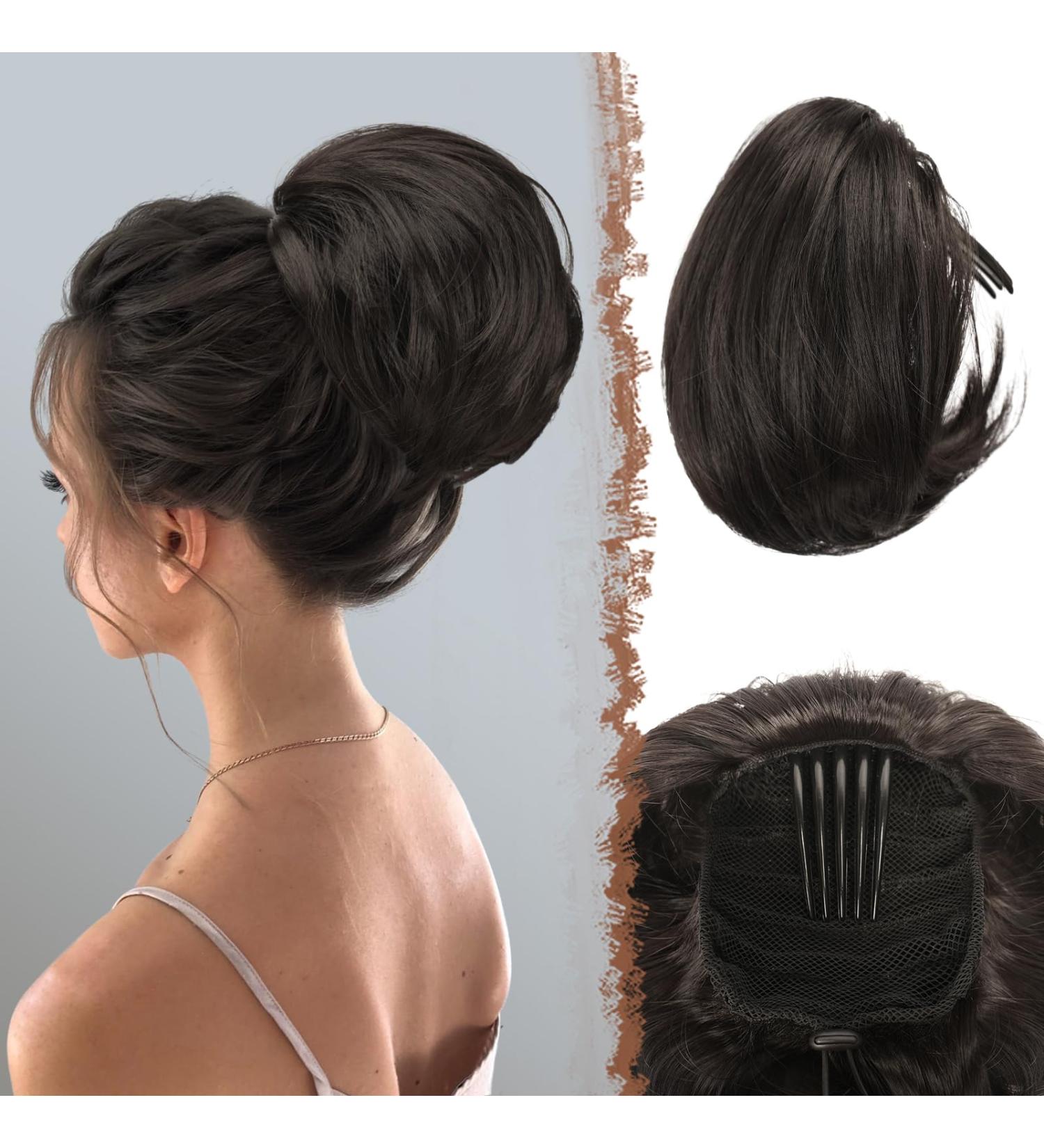 Feshfen Synthetic Hair Part Dutt with Comb | Short Hair Ponytail Chignon Extensions for Women - Black & Brown - Buy Online on GoSupps.com