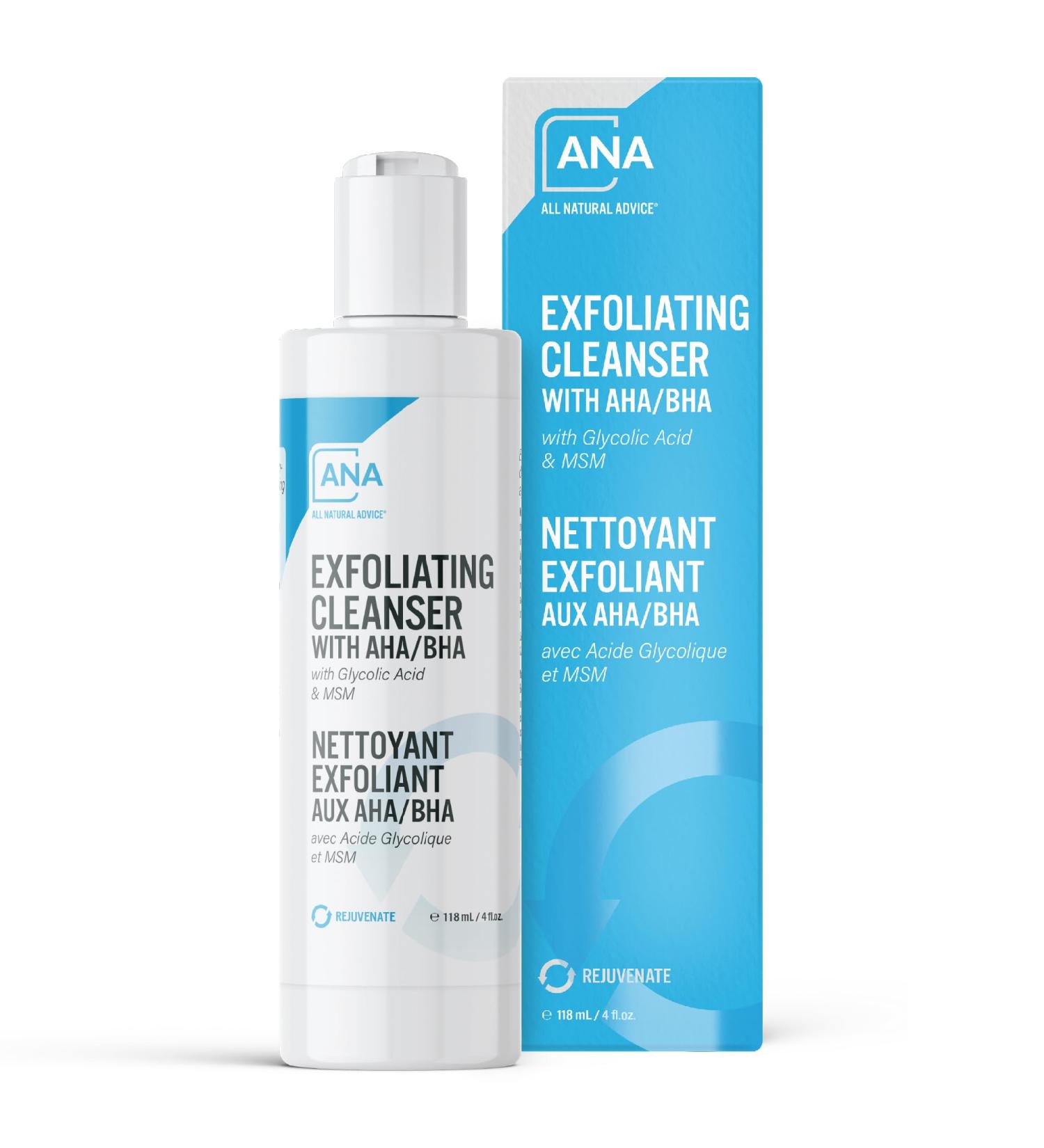All Natural Advice Exfoliating Cleanser with AHA BHA Rejuvenating Facial Cleanser with Glycolic Acid Salicylic Acid MSM Organic Aloe & Organic Botanicals (118 mL/4 fl.oz) - Buy Online on GoSupps.com