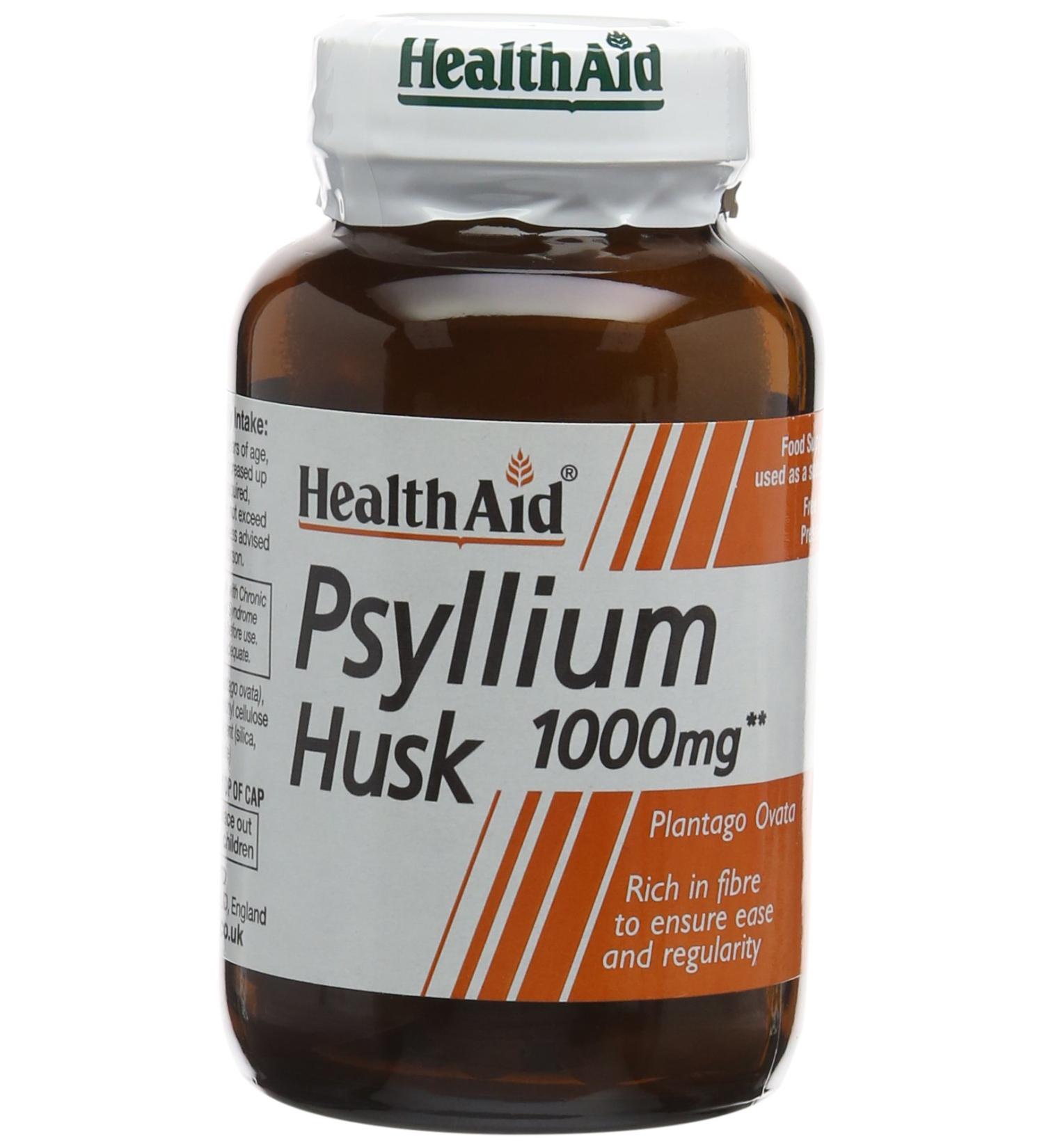 HealthAid Psyllium Husk Fibre 1000mg - 60 Vegan Capsules | High-Quality Dietary Supplement - Buy Online on GoSupps.com