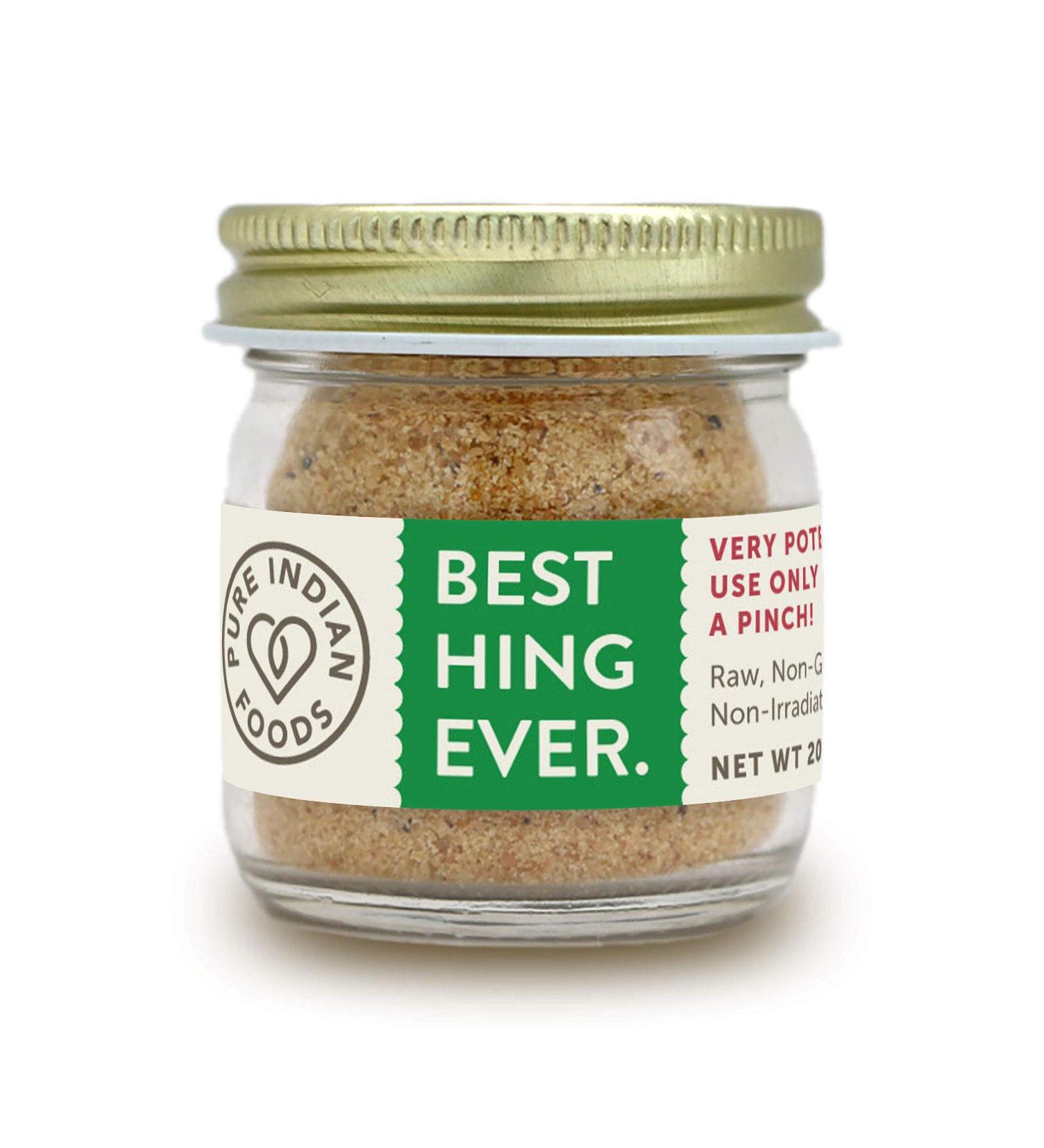 Pure Indian Foods Best Hing Ever (Asafoetida Powder) 20g Glass Bottle - Non-GMO, Non-Irradiated Indian Spice for Garlic & Onion Substitute - Whole30 Approved - Buy Online on GoSupps.com