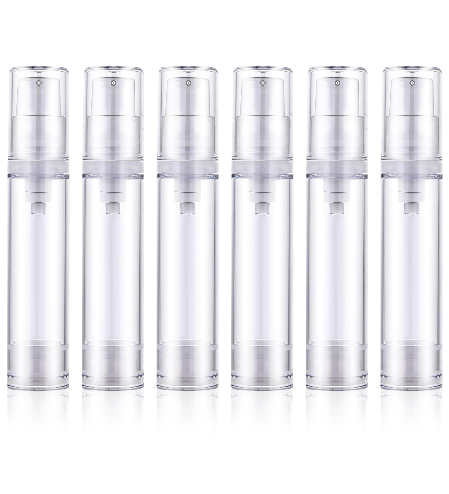 10ml Airless Empty Pump Bottles - Clear Refillable Liquid Container for Shampoo Serum & Lotion - 6 Pack Portable Travel Size - Buy Online on GoSupps.com
