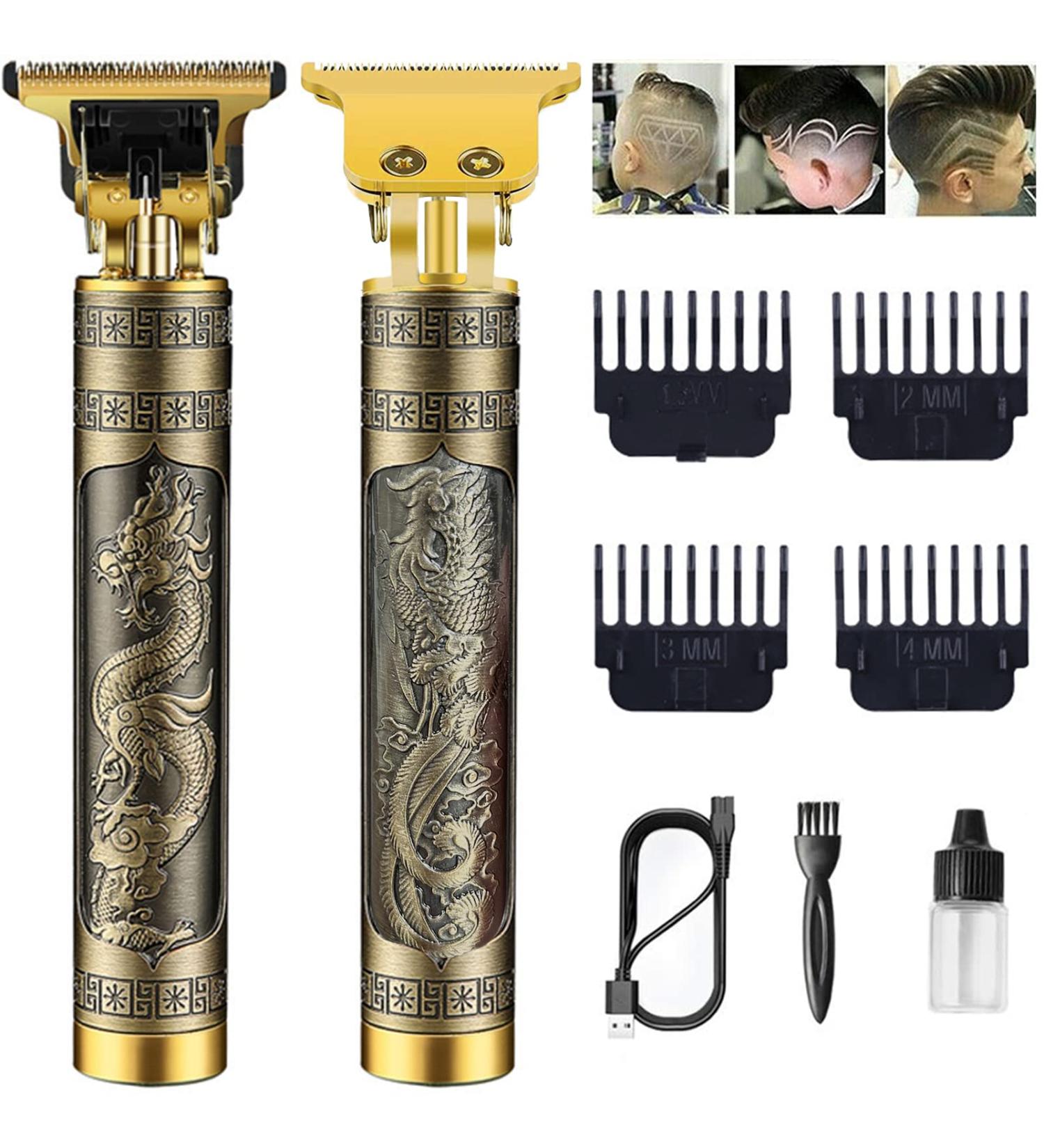 Men's Electric Hair Clippers with 4 Limit Combs - Precision Outliner Trimmer for Beard - USB Type-C Charging - Dragon Design - Buy Online on GoSupps.com