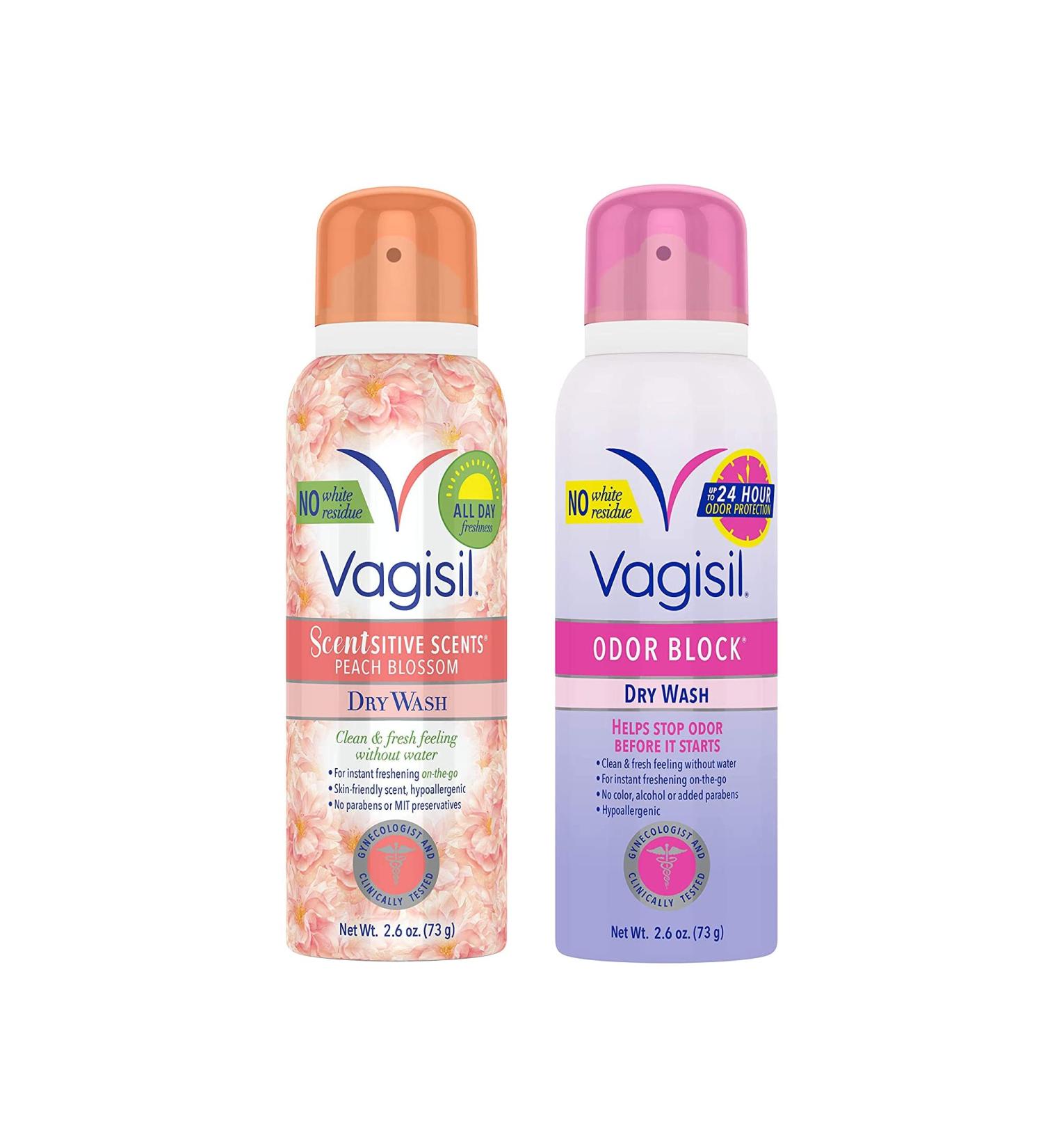 Vagisil Feminine Dry Wash Deodorant Spray Bundle - Gynecologist Tested On-The-Go Hygiene, Peach Blossom Scent - 2.6 oz (2 Pack) - Buy Online on GoSupps.com