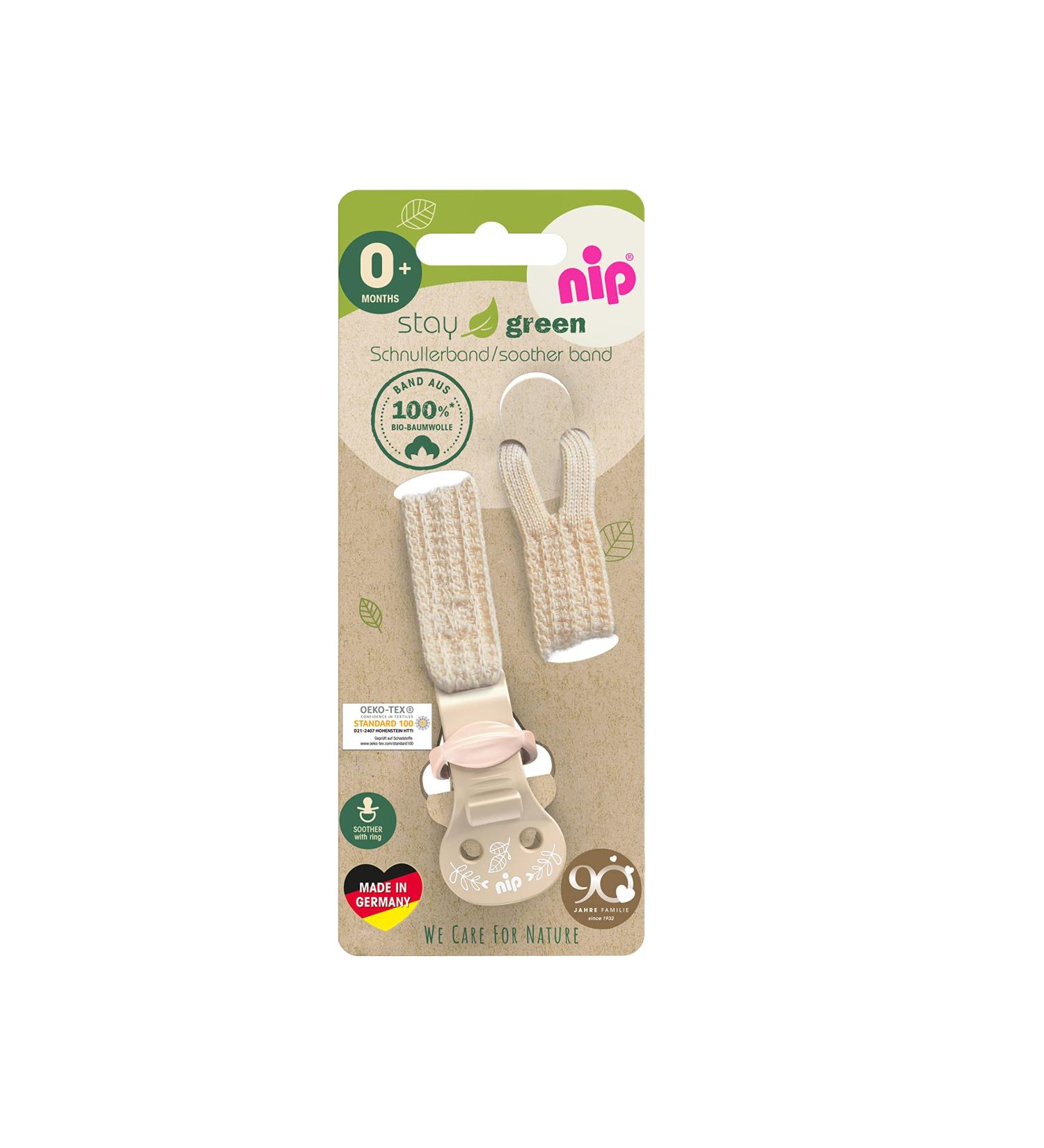 Nip Stay Green Organic Cotton Pacifier Tape - Adjustable Clothing Protector - Made in Germany - Brown - Buy Online on GoSupps.com