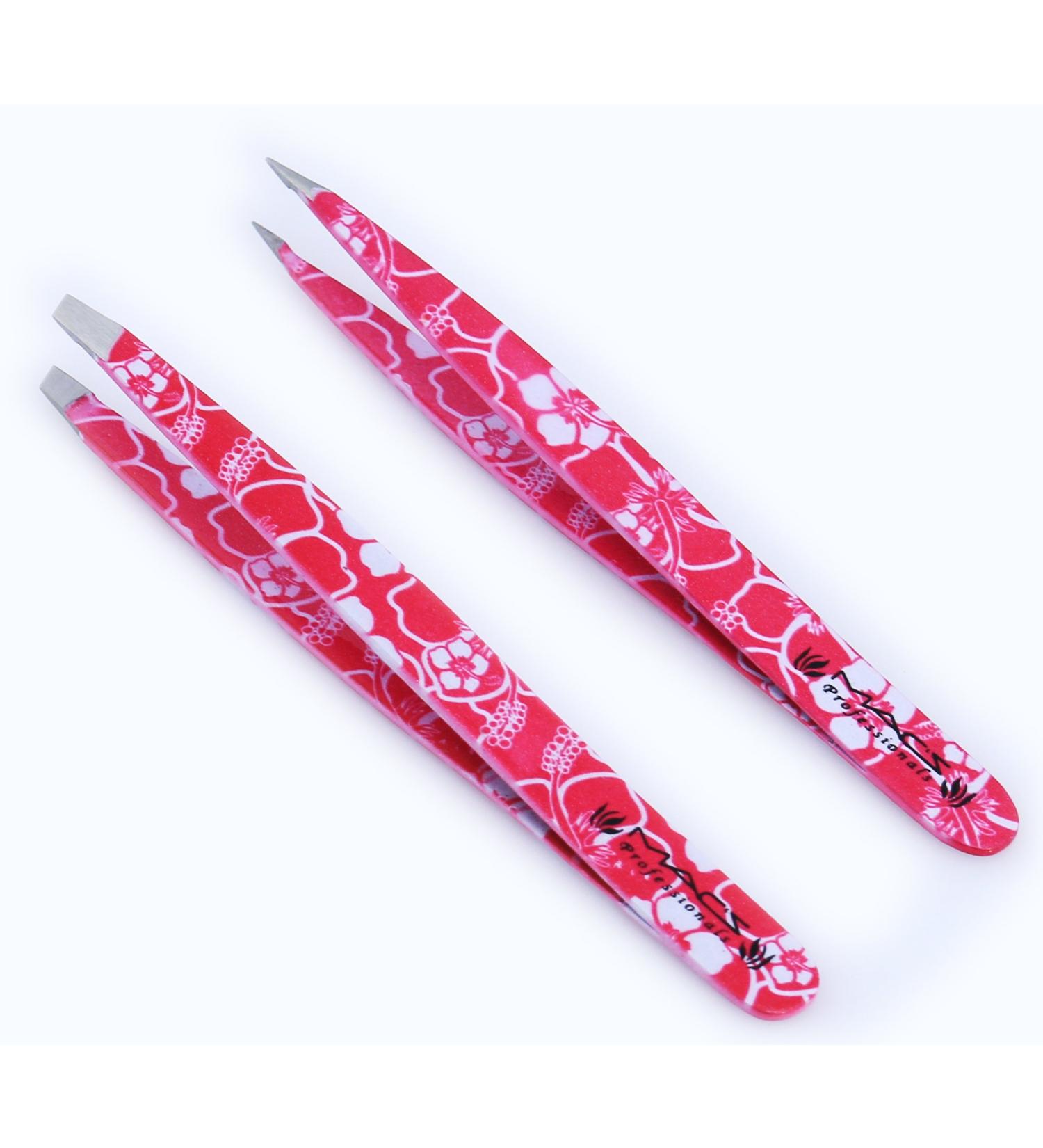 MACS Tweezers Set - Stainless Steel Precision Tweezers for Eyebrow Plucking and Ingrown Hair Removal - 2PC Pink Flower Set - Buy Online on GoSupps.com