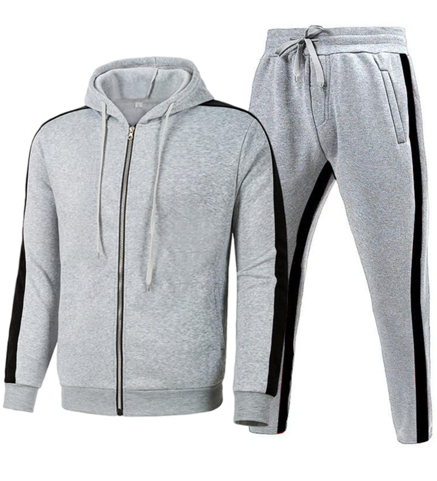 Hanxiulin Men's Training Suit - Hooded Jacket & Jogging Pants | Sports Clothing & Leisure Wear for Running and Exercise - Gray L - Buy Online on GoSupps.com