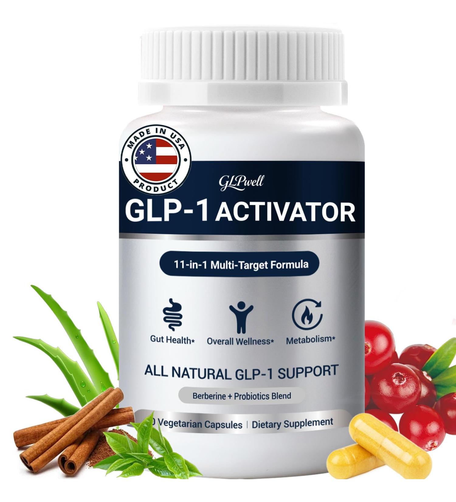 GLPwell GLP-1 Activate Supplement for Gut Health Energy & Weight Loss - 11-in-1 Complex with Berberine Probiotics & Apple Cider Vinegar - Vegan Non-GMO Formula for Women and Men - 60 Capsules - Buy Online on GoSupps.com