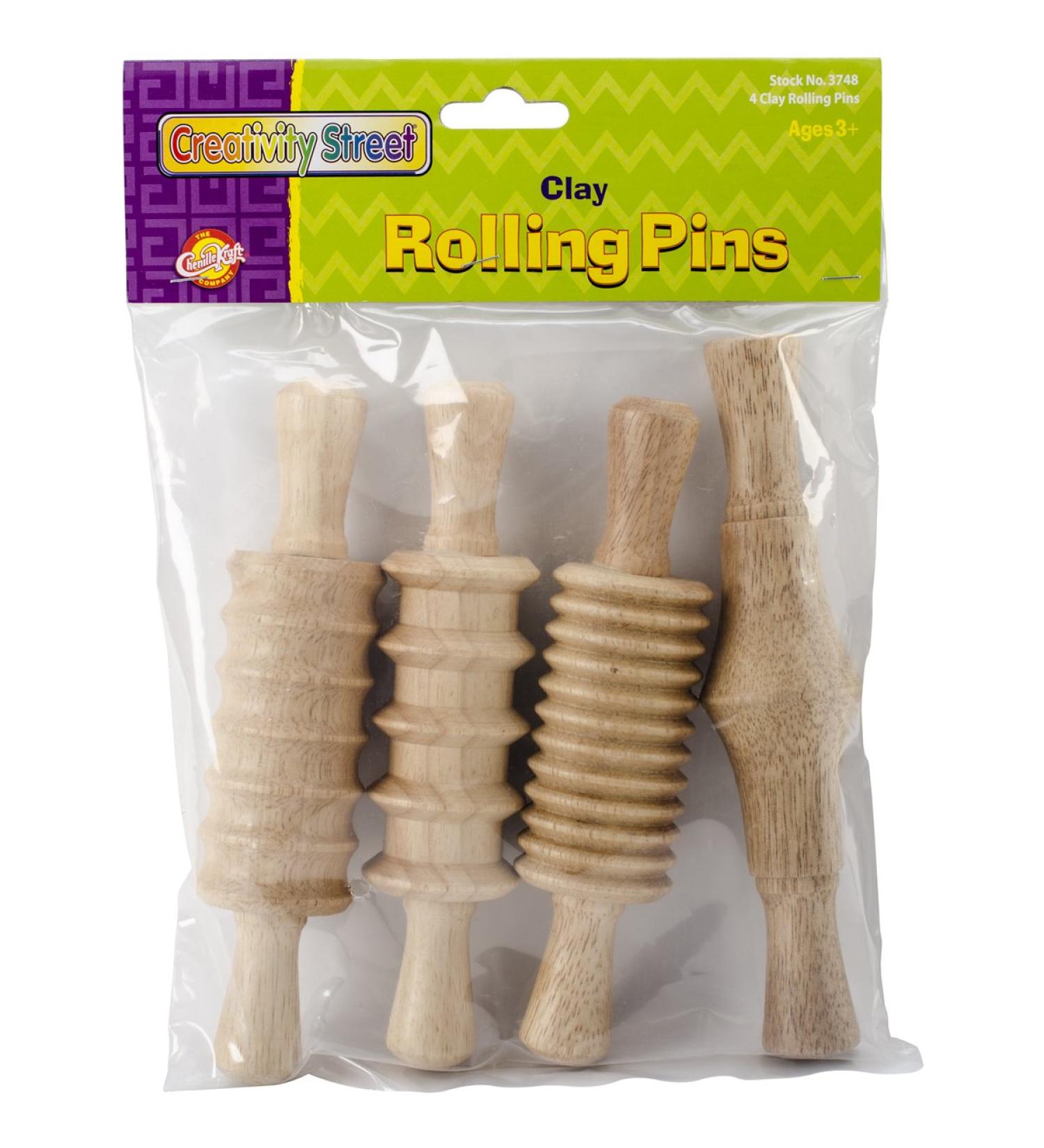 Creativity Street Wood Set, Assorted 4 Patterns, 6", 4/Pack Rolling Pin, 6" 1 Multicolor