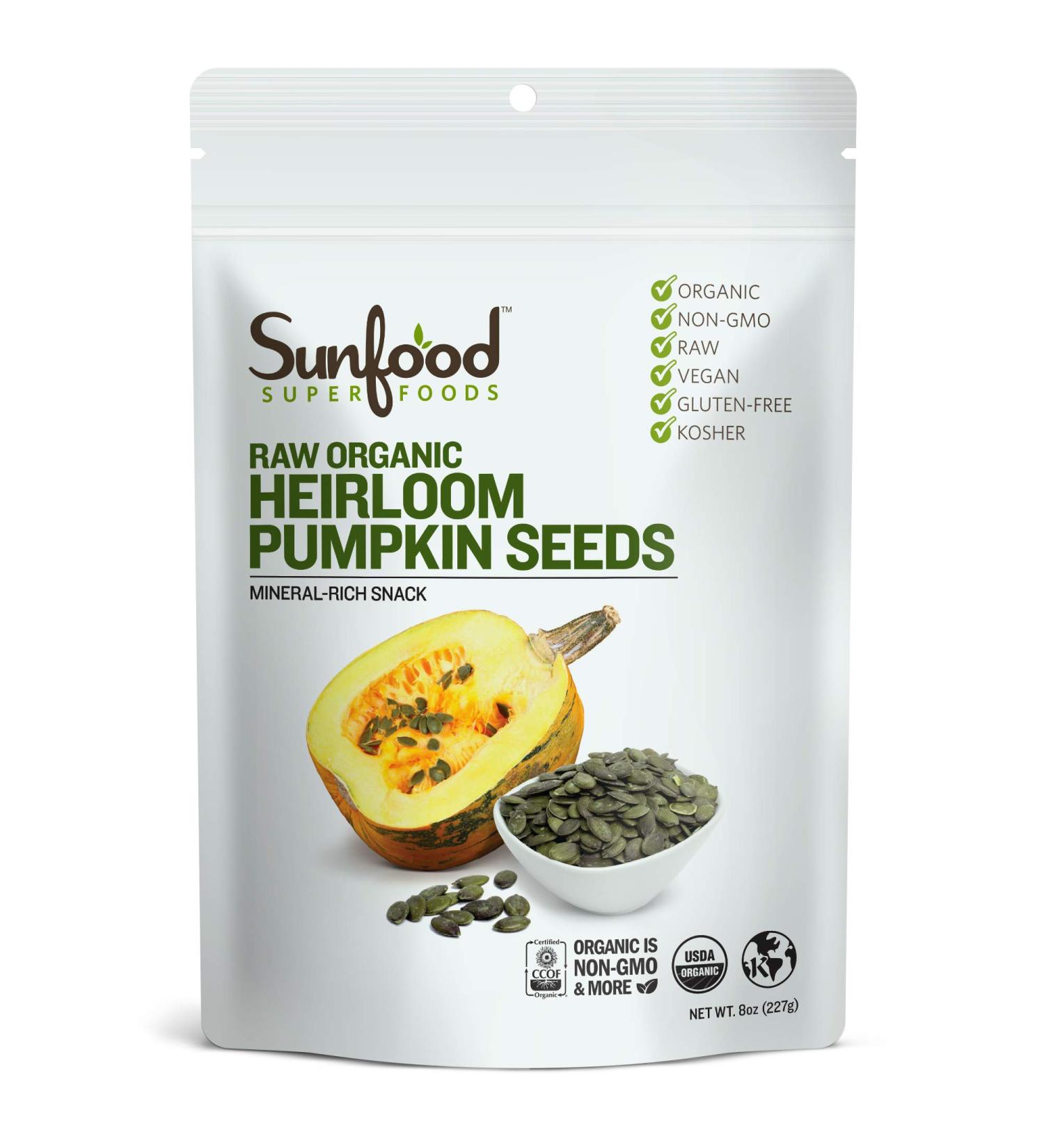 Buy Sunfood Raw Organic Heirloom Pumpkin Seeds - 8 oz (227 g) | Nutrient-Rich Snack - Buy Online on GoSupps.com