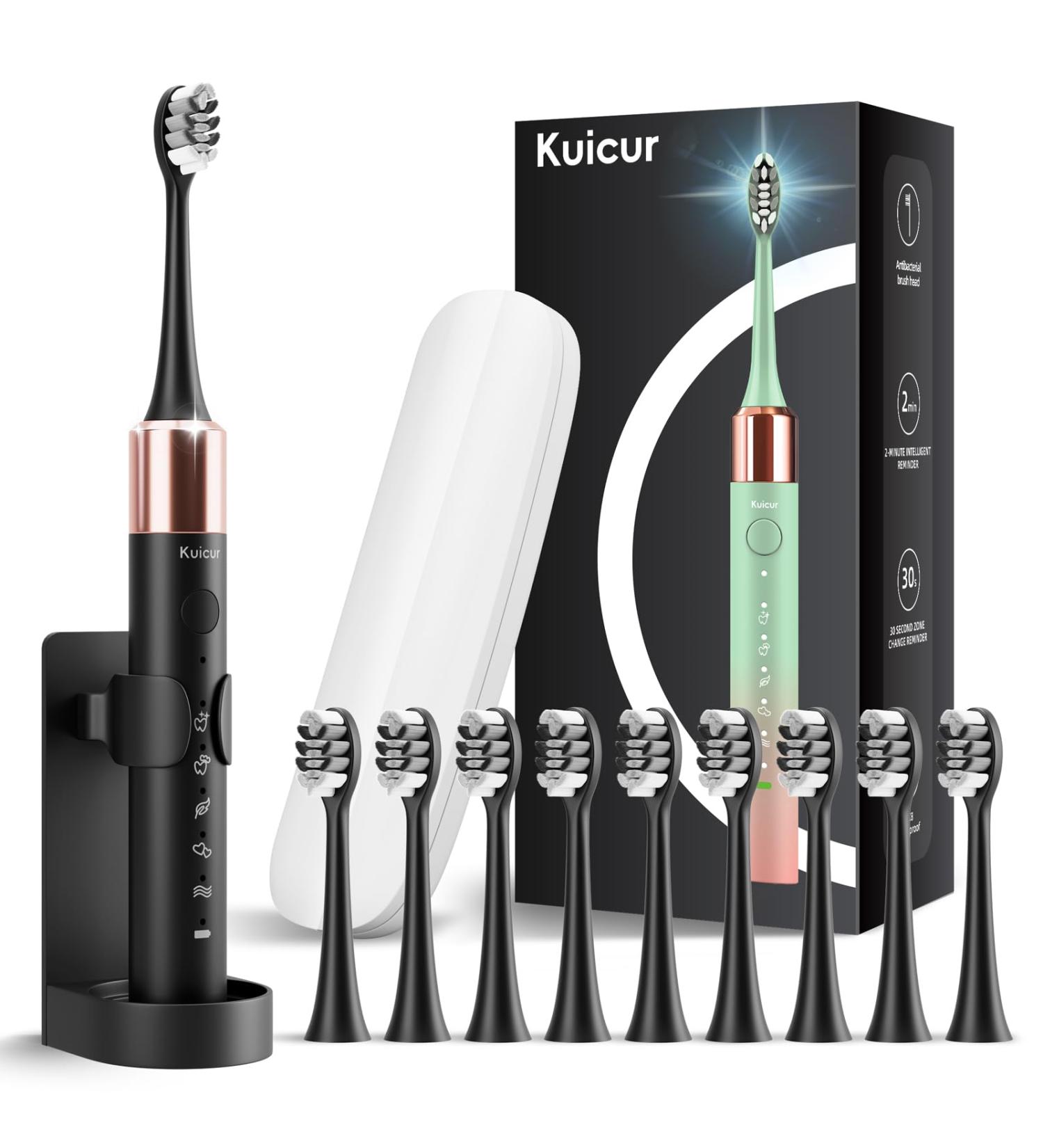 Sonic Electric Toothbrush for Adults & Kids - 10 Brush Heads Travel Case 15 Modes 90 Days Battery - 42 000 VPM Motor (Black - Buy Online on GoSupps.com