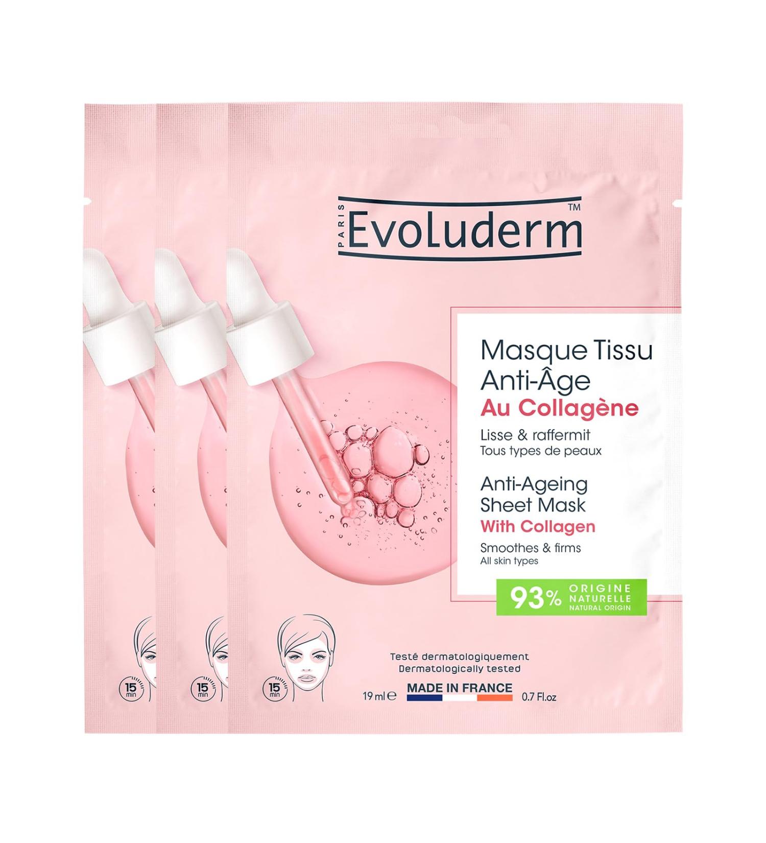  Evoluderm EVOLUDERM - Collagen Anti-Aging Fabric Mask - 18ml - 93% Natural Origin - Made in France - Pack of 3 x 18 ml - Buy Online on GoSupps.com