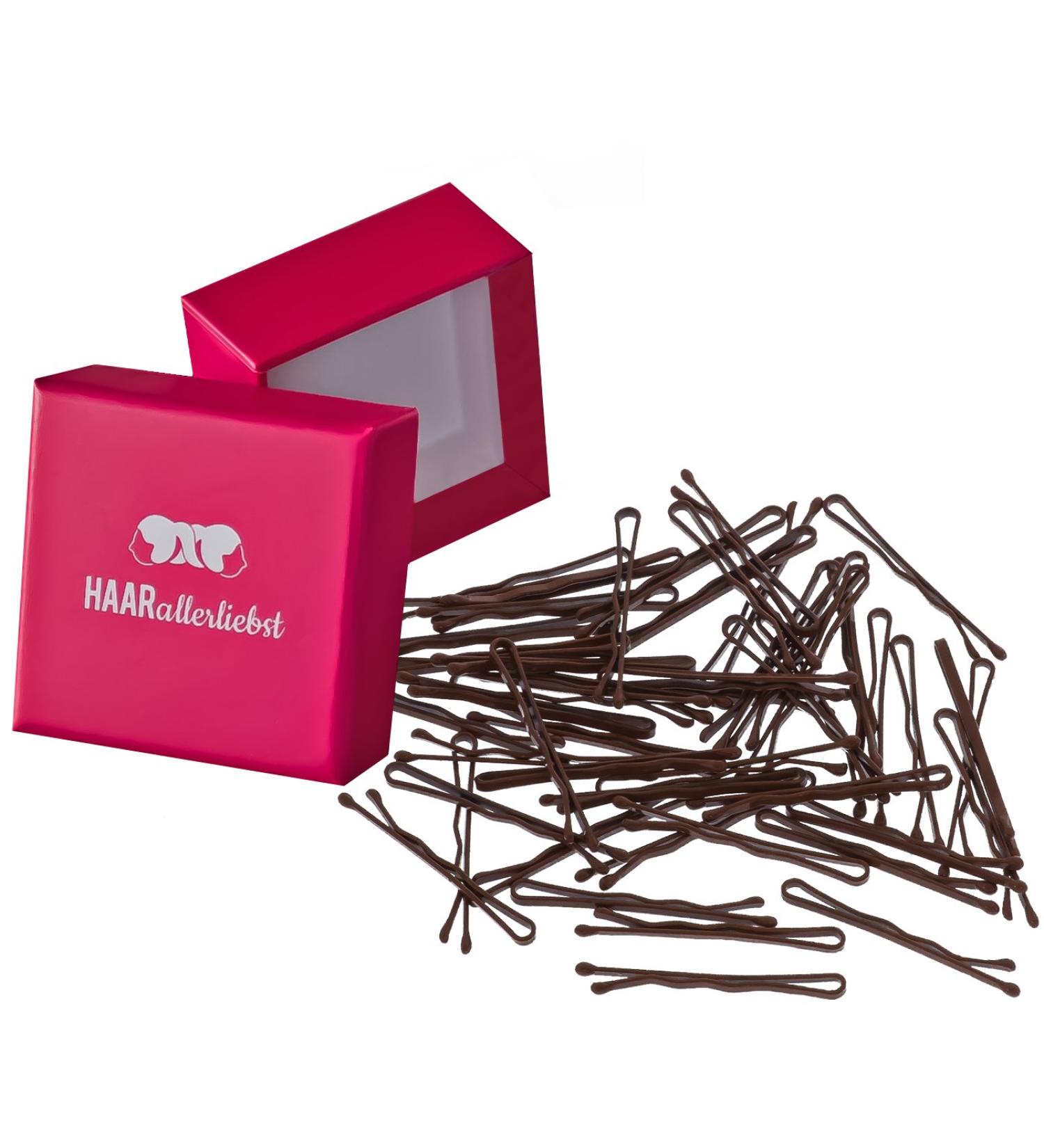Buy HAARallerliebst 50 Mini Hair Clips & Bobby Pins - Brown 3.4cm in Pink Box | International Shipping Available - Buy Online on GoSupps.com