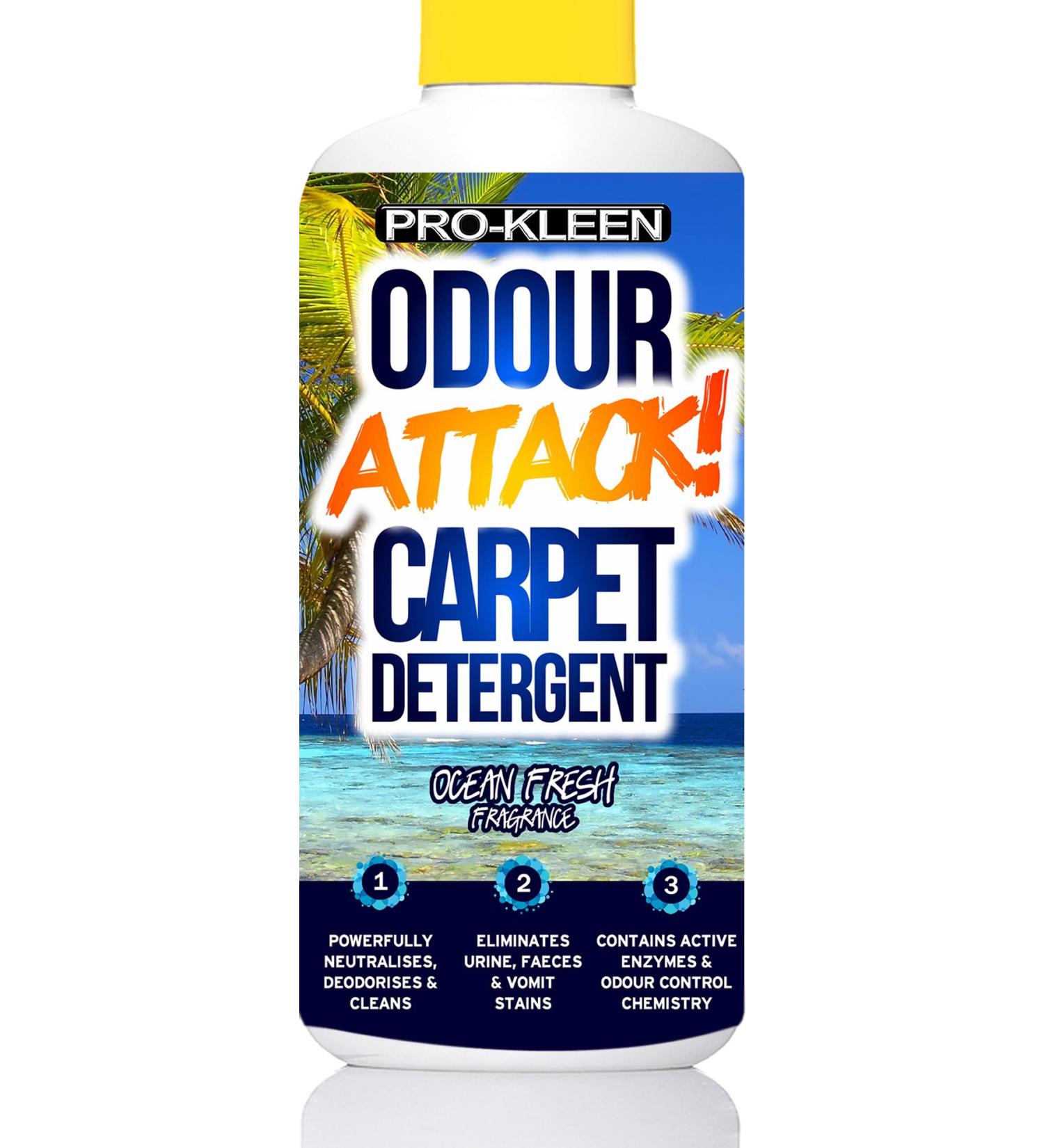 Pro-Kleen Odour Attack Carpet Solution Shampoo 1L Ocean Fresh - Active Enzyme Cleaner Eliminates Urine Faeces Vomit Stains Odours from Dogs Cats Humans For All Carpet Types - Buy Online on GoSupps.com