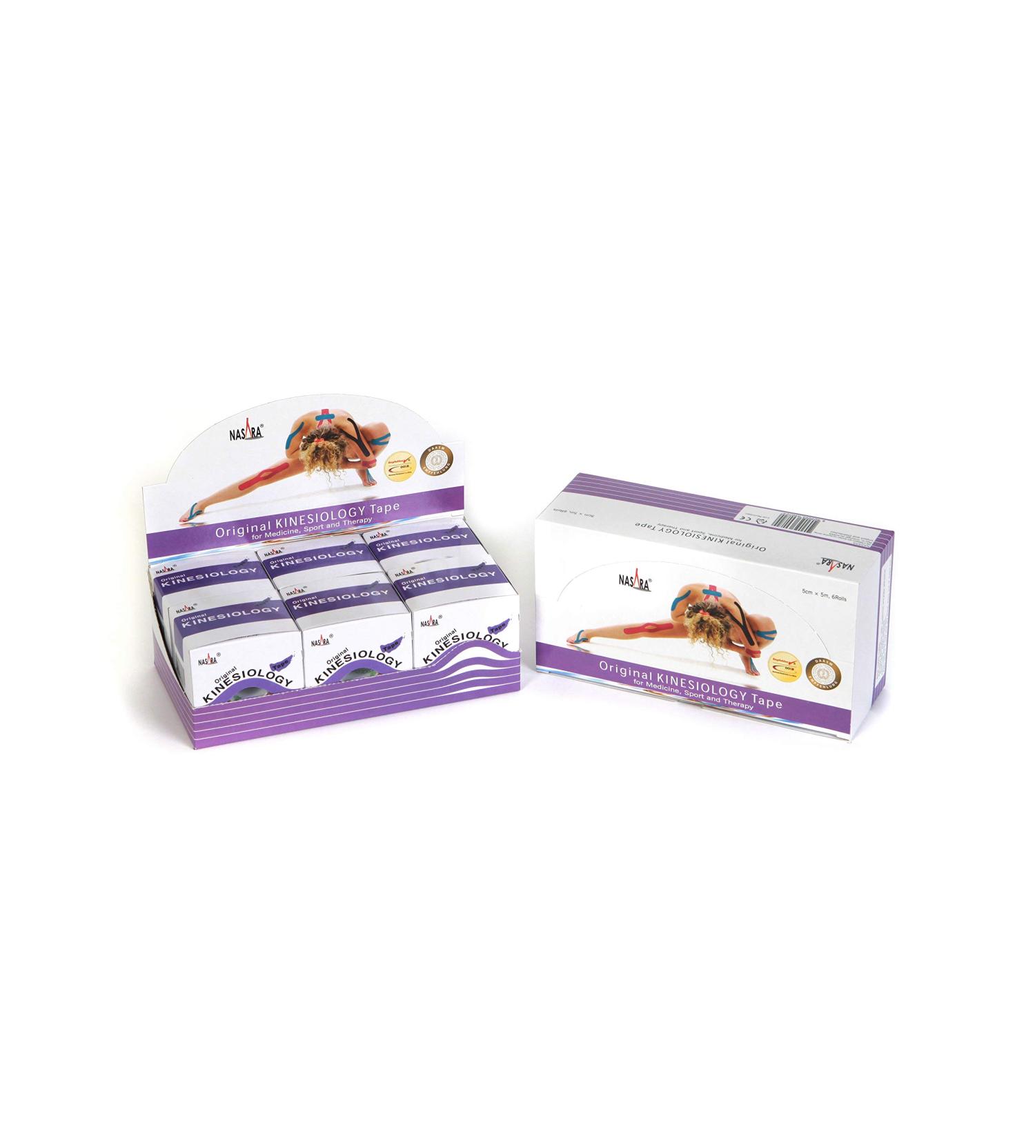 Nasara Original Kinesiological Physio Sport Tape - 6-Seater Box with 6 Rolls (5cm x 5m) - Free Video Instructions - Purple - Ideal for Sports & Medicine - Buy Online on GoSupps.com