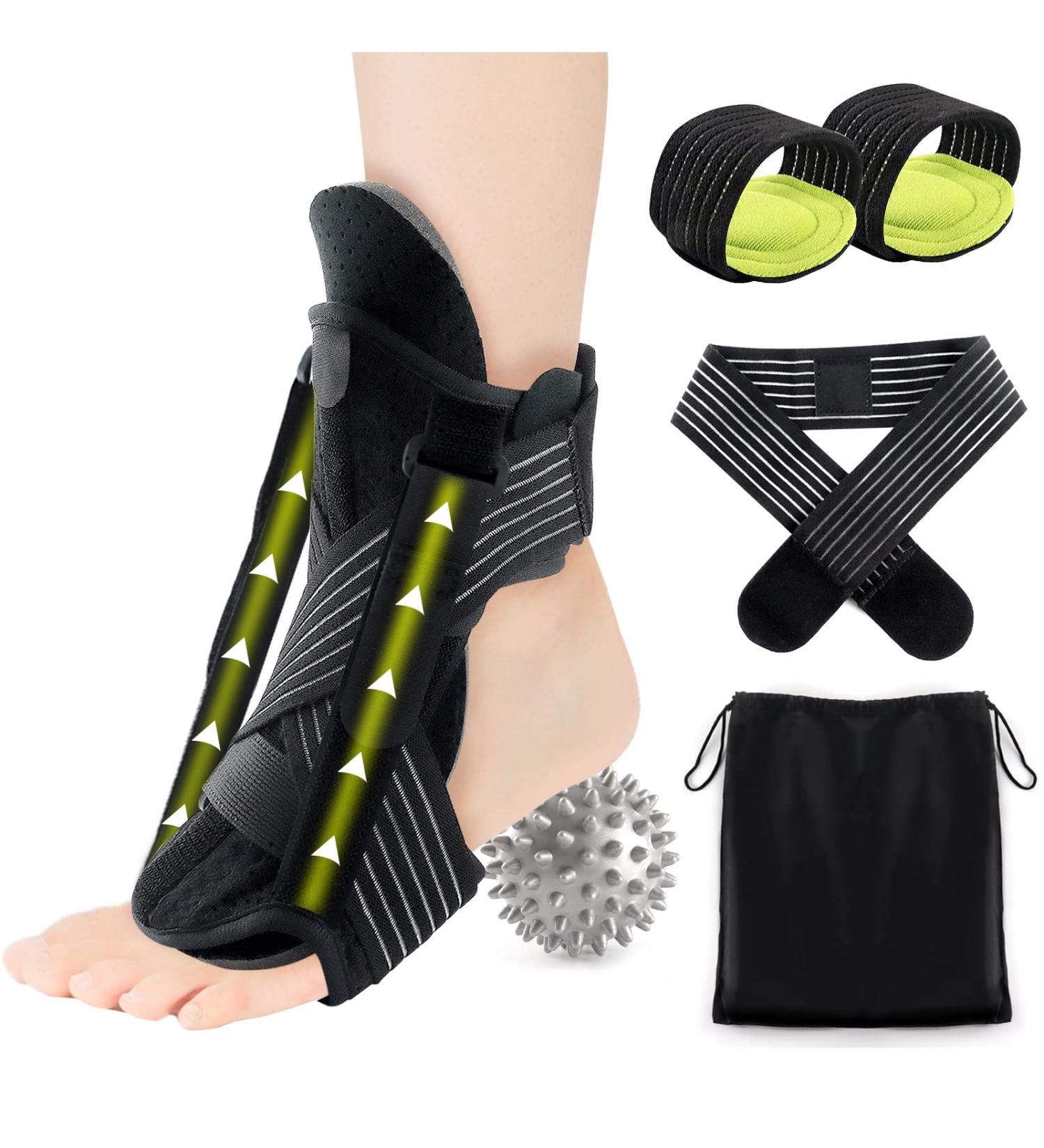 Plantar Fasciitis Night Splint 2.0 - Adjustable Relief Orthotic Brace for Women & Men - Double Dorsiflexion Straps - Black - Buy Online on GoSupps.com