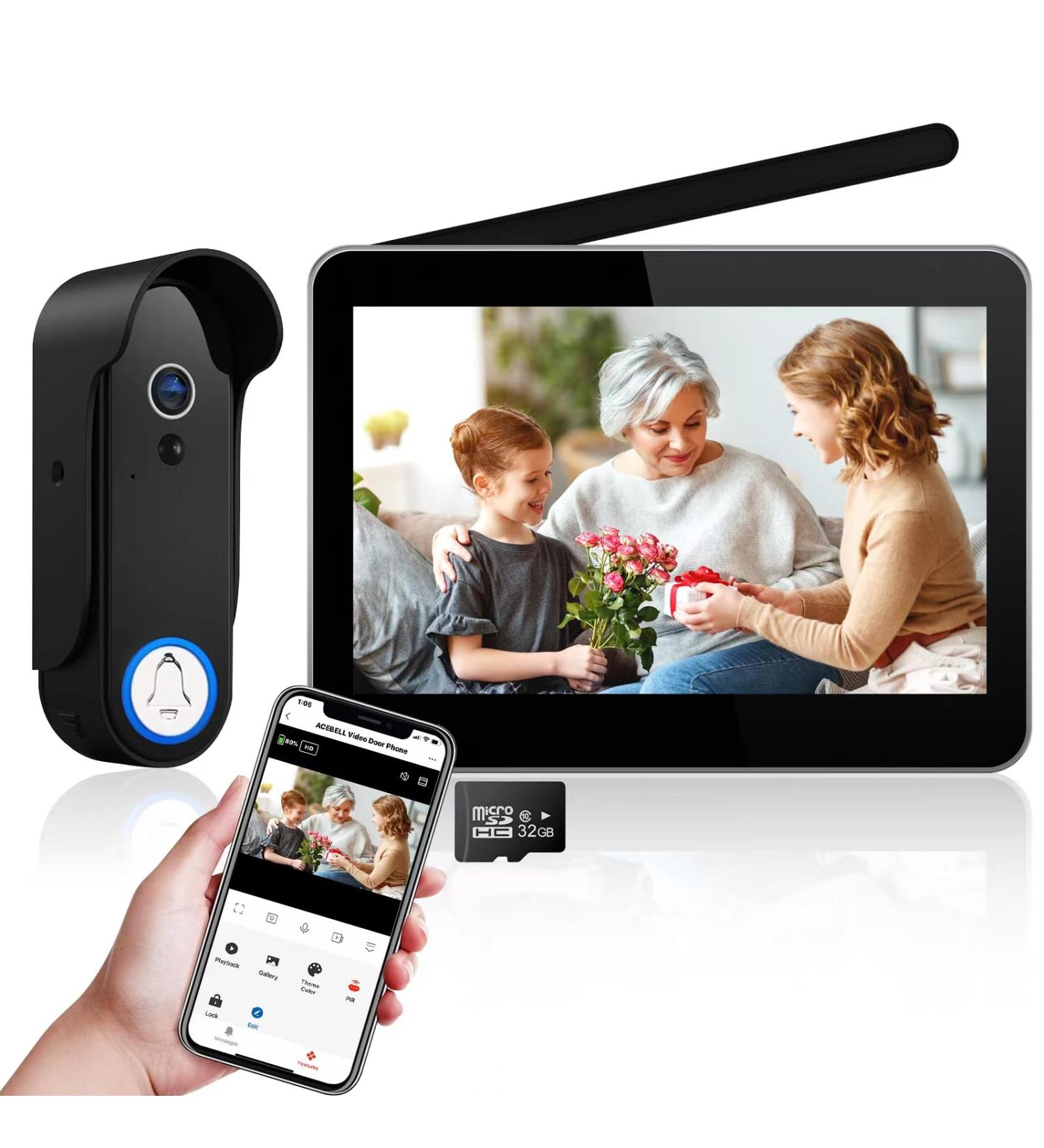 ACEBELL 1080P Wireless WiFi Video Doorbell Intercom System | 7''Touch Screen | Motion Detection | No Monthly Fees | Tuya APP Support - Buy Online on GoSupps.com