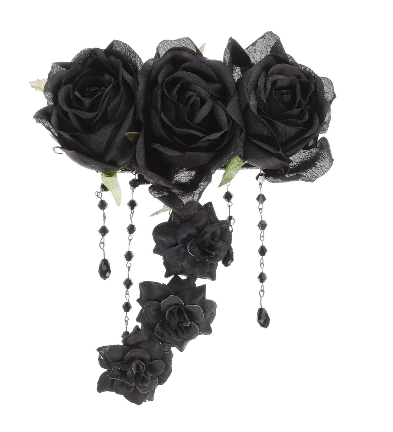 LALAFINA Black Barrettes Womens Hair Clips Gothic Day of Dead Hairpin Rhinestone Chain Cosplay Headwear for Halloween (Black) Black Headbands for - Buy Online on GoSupps.com