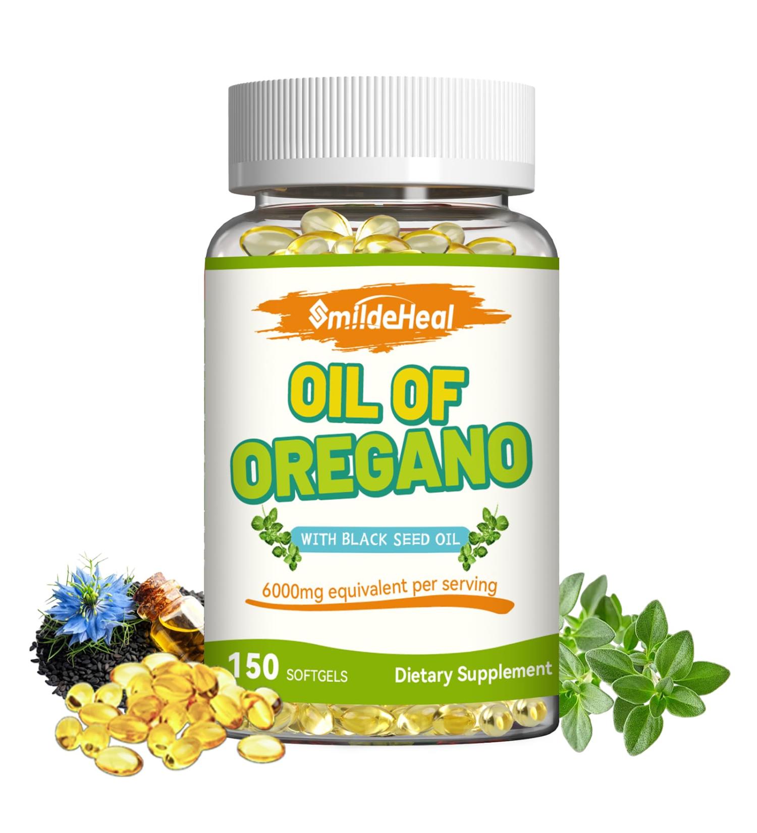 SmildeHeal Oregano Oil 6000mg with Black Seed Oil 200mg High Strength Softgels with 165mg Carvacrol & Thymoquinone Immune Antioxidant & Digestive Support 150 Softgels 75-Day Supply - Buy Online on GoSupps.com