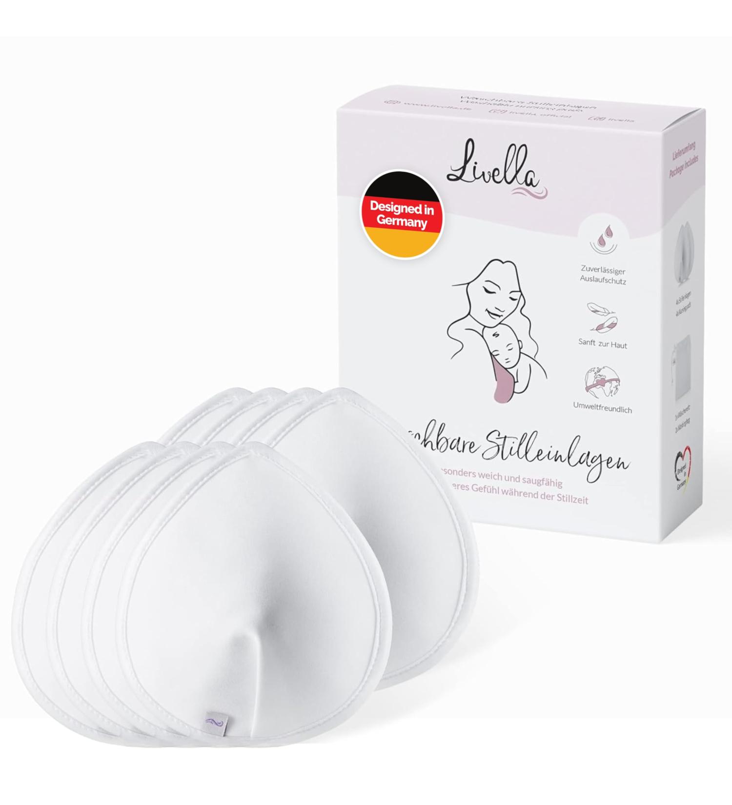 Livella Washable Breastfeeding Inserts - 8 Natural Bamboo Fiber Reusable Pads with Suction & Laundry Net - Buy Online on GoSupps.com
