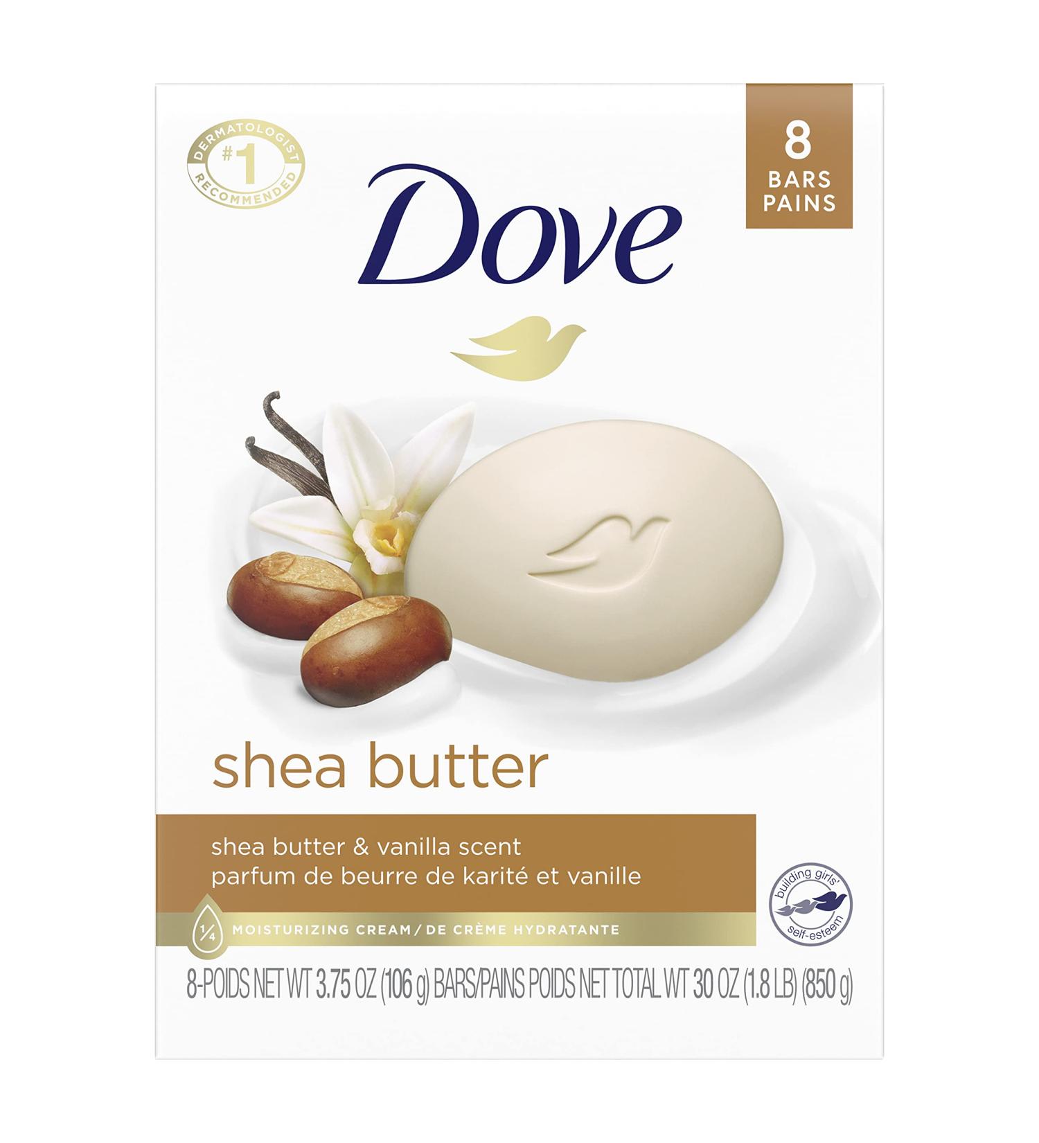 Dove Shea Butter Beauty Bar 3.75 oz 8 Bars Vanilla - Moisturizing Gentle Skin Cleanser for Soft Skin Care - More Moisturizing Than Bar Soap - Buy Online on GoSupps.com