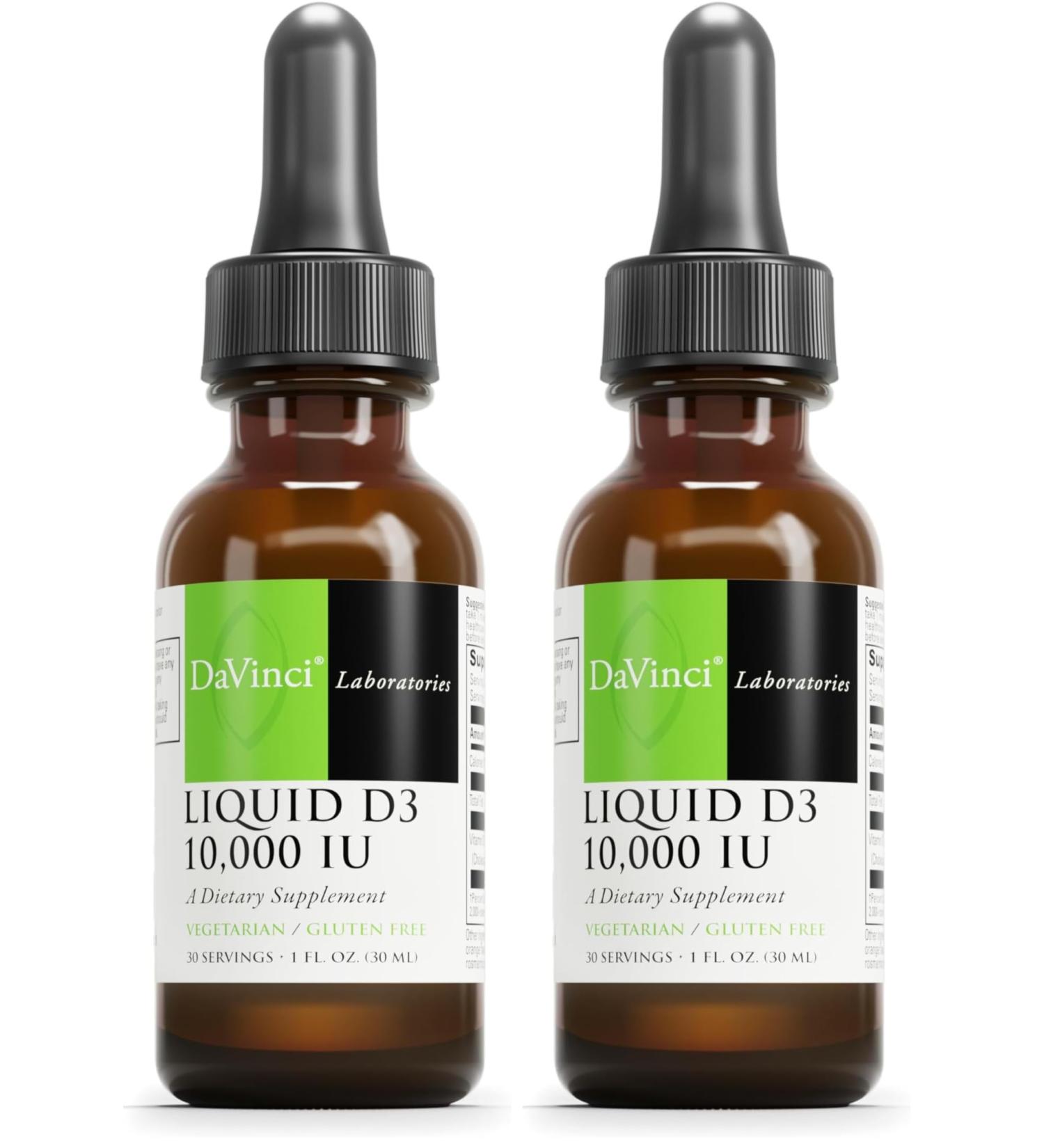 DAVINCI Labs Liquid D3 10 000 IU - Helps Support Bone Health Immune Support & Heart Health with Vitamin D3 - Gluten Free & Vegetarian - 1 Fl Oz (30 Servings) (Pack of 2)