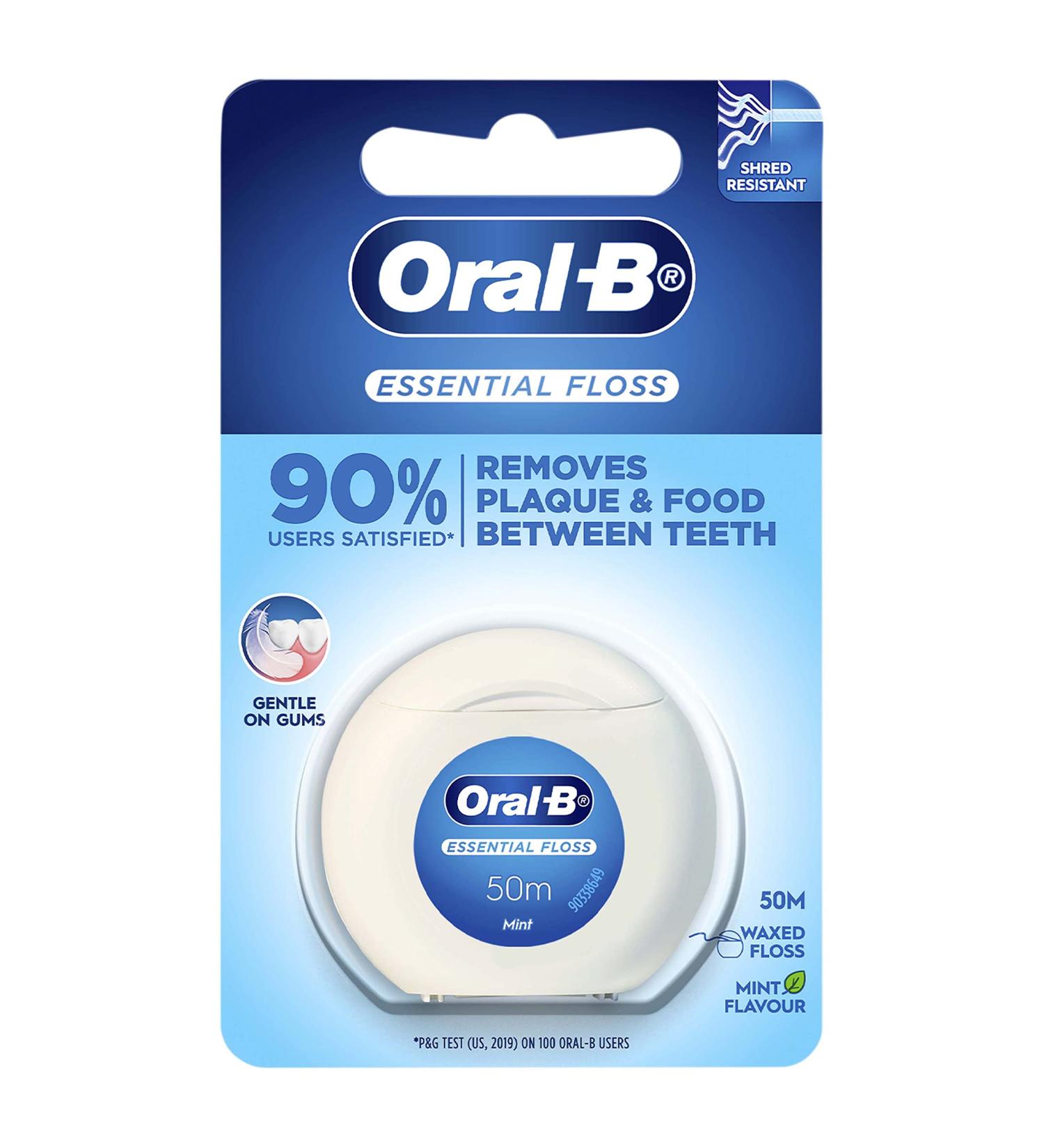 Buy Oral-B Essential Waxed Dental Floss - 50m for Superior Plaque Removal | International Shipping Available - Buy Online on GoSupps.com