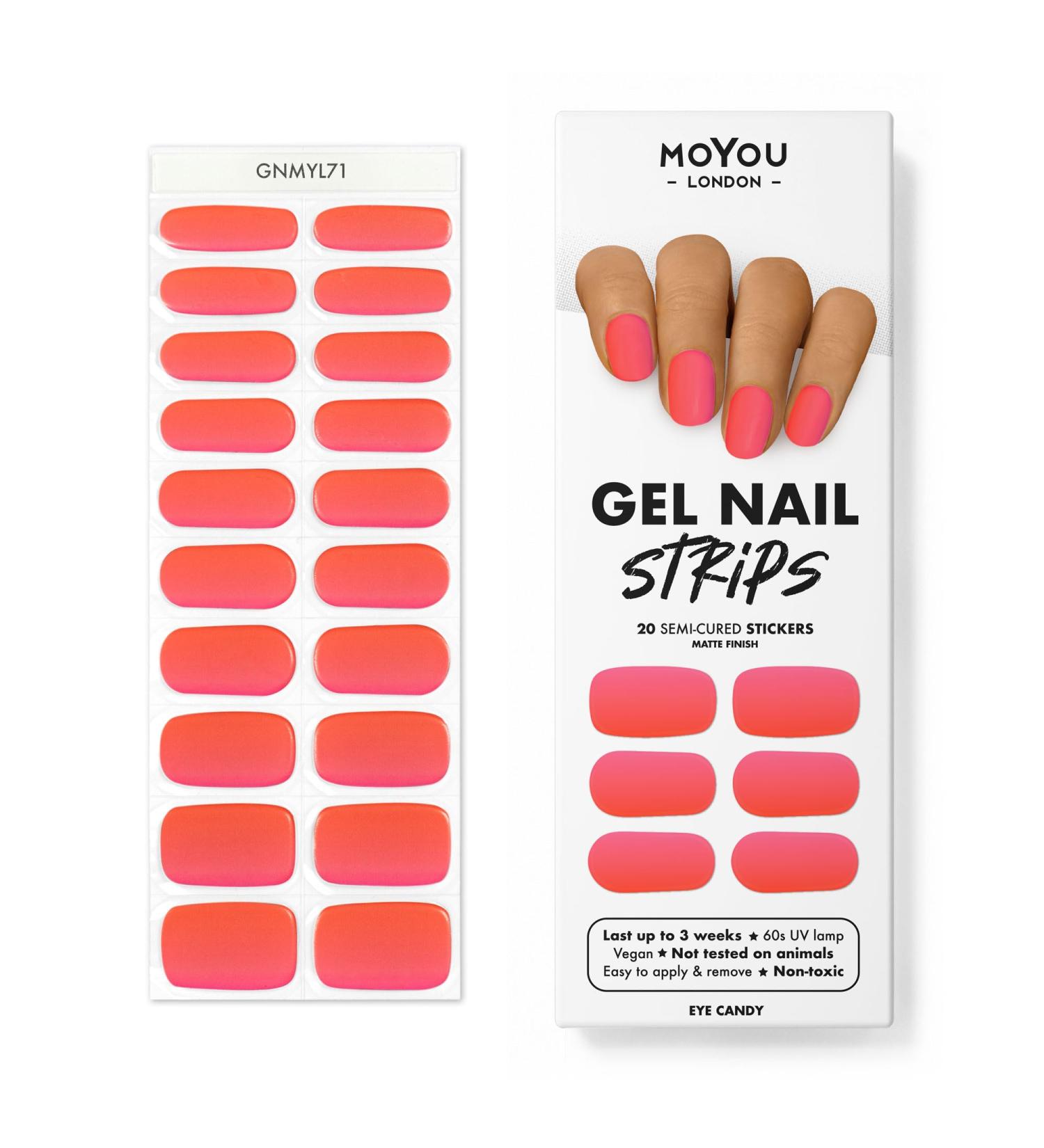 Moyou London Semi Cured Gel Nail Wraps - 20 Salon-Quality Gel Nail Polish Strips with Nail File & Cuticle Stick - Eye Candy Design (UV/LED Lamp Required) - Buy Online on GoSupps.com