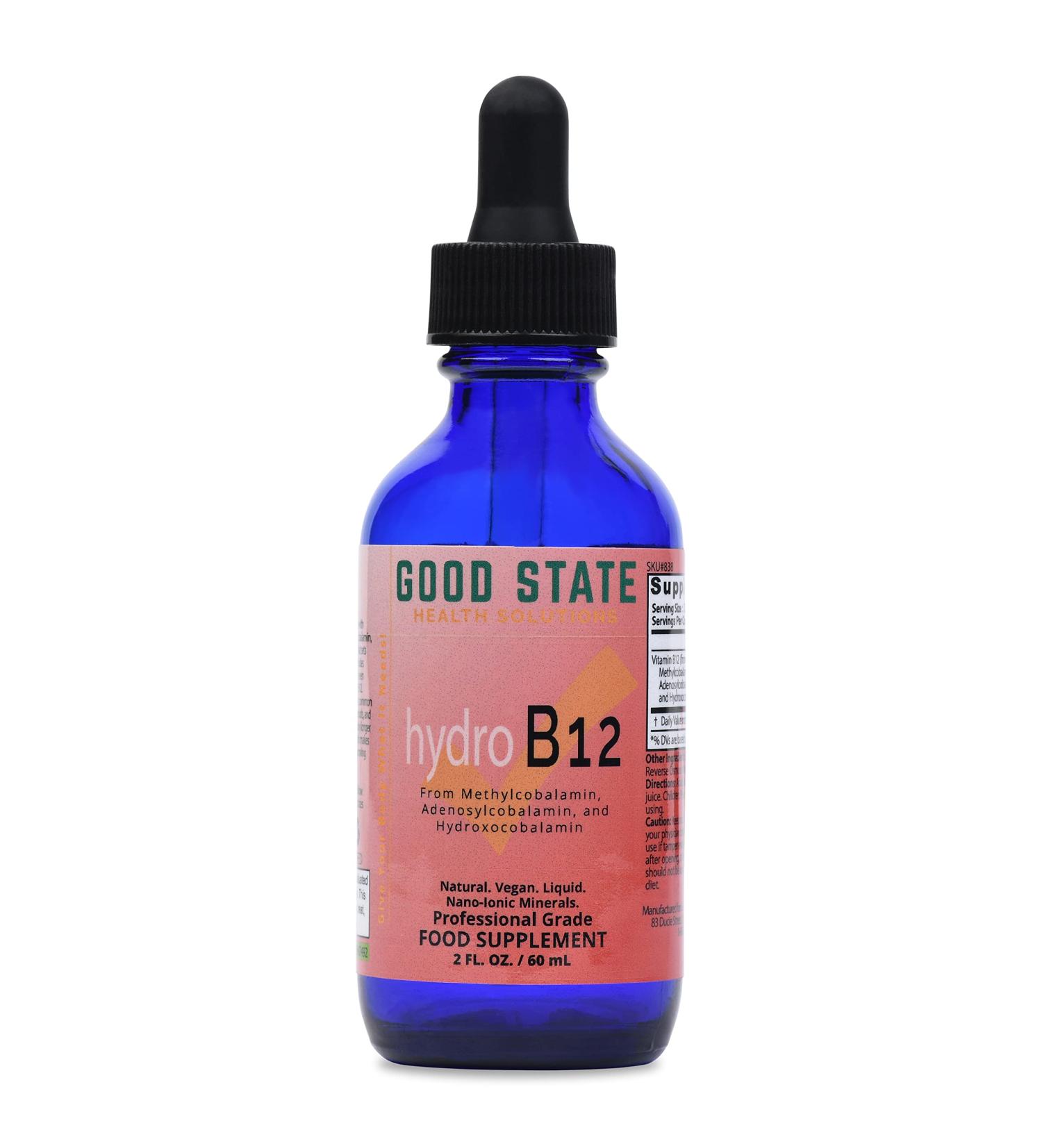 Good State | Liquid Hydro B12 | 2oz | 3 000 mcg per 1 mL | 60 Servings | from Methylcobalamin Adenosylcobalamin and Hydroxocobalamin | Vegan Friendly - Buy Online on GoSupps.com