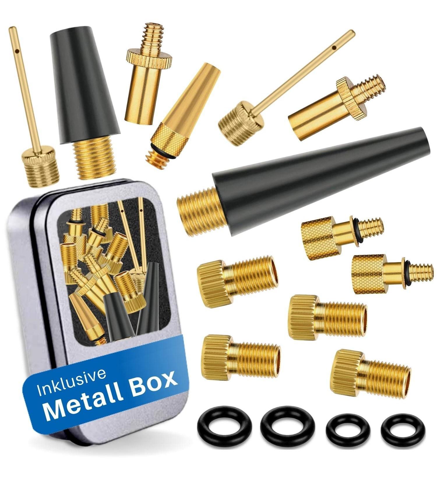 Hilo Sports Bicycle Valve Adapter Set - 13 Pieces for All Valves | Metal Box with Cone Adapters & Ball Needles - Complete Bike Valve Adapter Kit with Instructions - Buy Online on GoSupps.com
