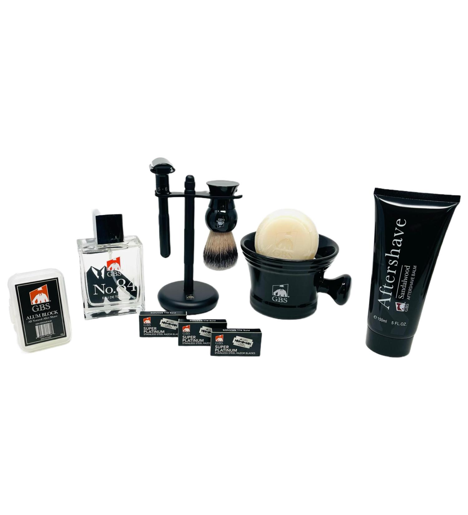 Premium G.B.S 11 Piece Shaving Set - Double Edge Razor Brush Stand Mug & Sandalwood Aftershave - Perfect Gift for Men - International Shipping Available - Buy Online on GoSupps.com