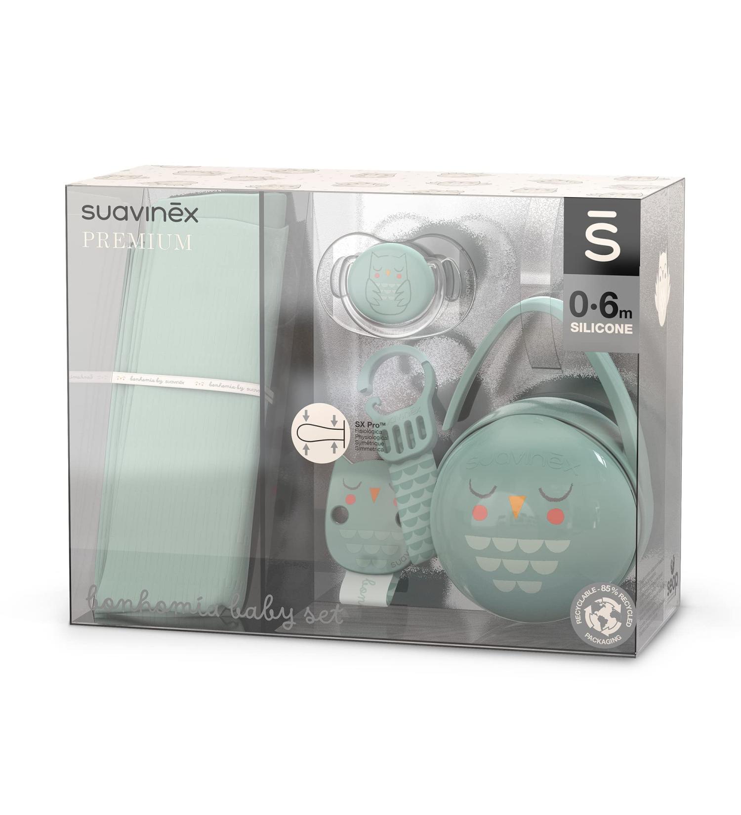 Suavinex Newborn Gift Set | Green Pacifier 0-6 Months Duo Box & Chain - Perfect Baby Shower Gift - Buy Online on GoSupps.com