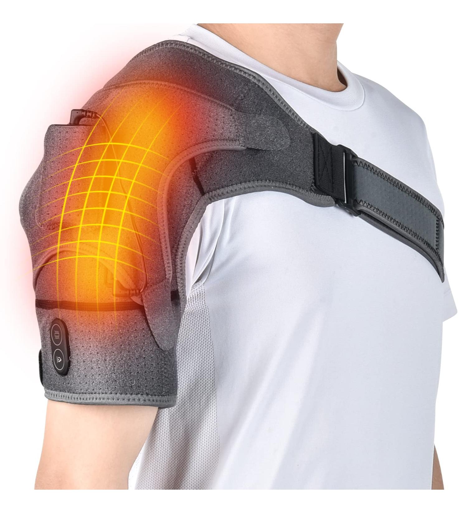 Heated Shoulder Brace Wrap with Massage | Cordless Electric Shoulder Heating Pad - 3 Vibration & Temperature Modes | Shoulder Support for Relaxation - Buy Online on GoSupps.com