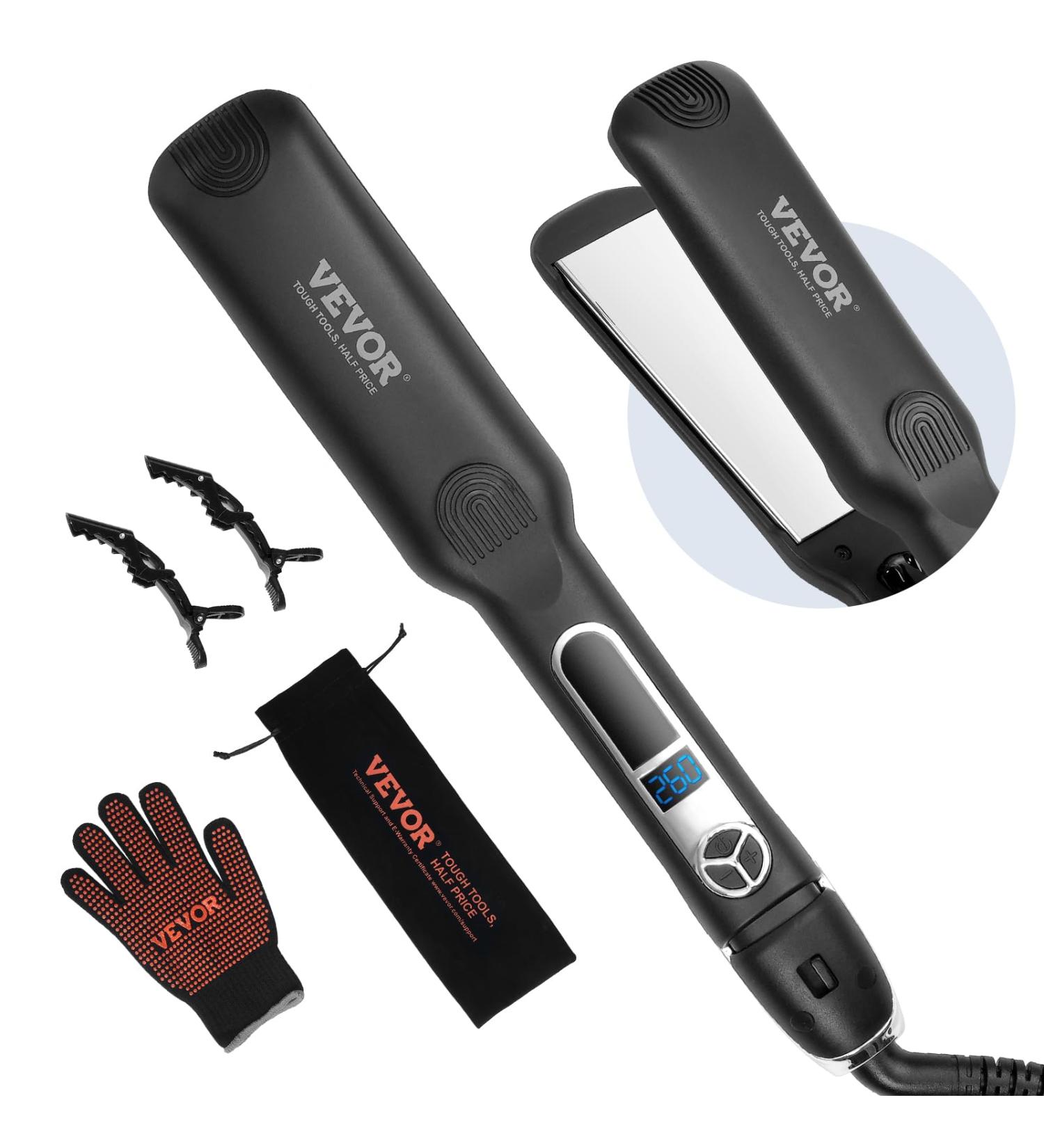 VEVOR Hair Straightener - 1.5" Titanium Flat Iron LCD Display 25 Temp Levels (210 F-450 F) Dual Voltage for Salon Home & Travel - Negative Ion Technology - Buy Online on GoSupps.com