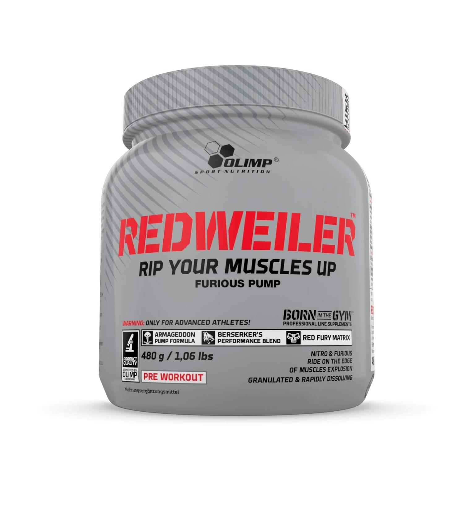 OLIMP Redweiler Pre Workout - Red Punch (480g) | Boost Energy & Performance | Dietary Supplement for Training - Buy Online on GoSupps.com