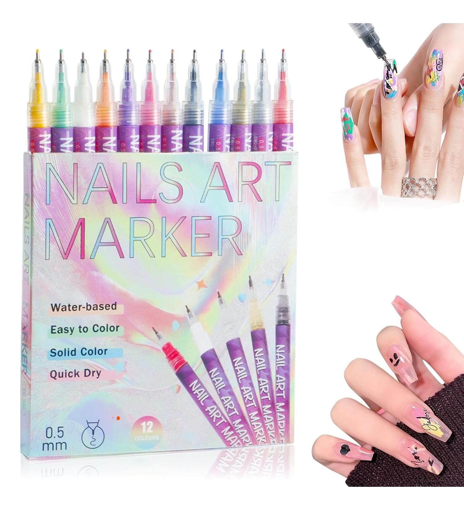 12-Color Nail Art Pen Set DIY Nail Art Design Pens Quick-Drying Smudge-Proof Lining Gel Nail Artist Markers Waterproof Nails - Buy Online on GoSupps.com